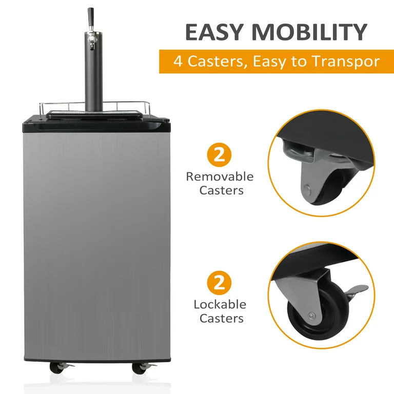 E Macht 20 inch Wide Single Tap Stainless Steel Kegerator Keg Beer Cooler for Beer Dispensing with 4 Casters ET98001