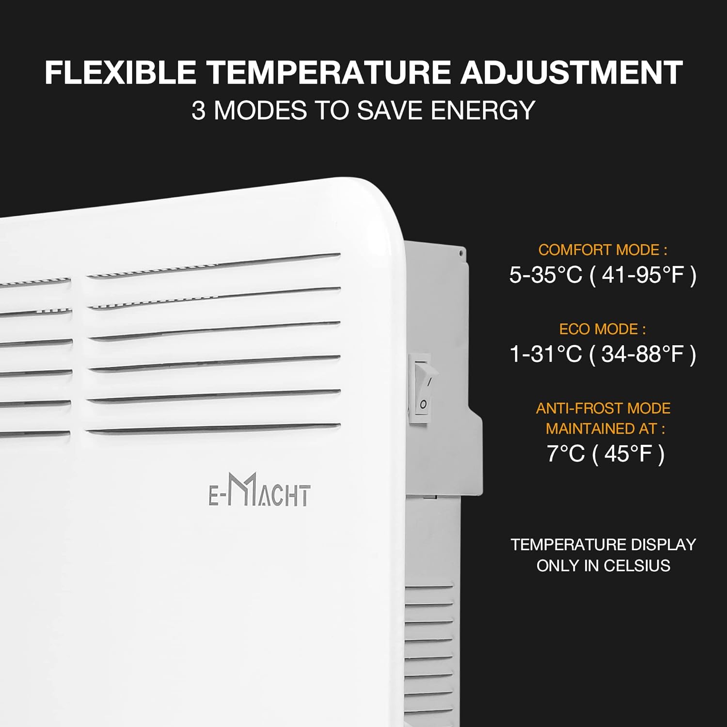 1500W Electric Convection Heater Space Heaters Freestanding /Wall Mounted Floor Heater with Thermostat