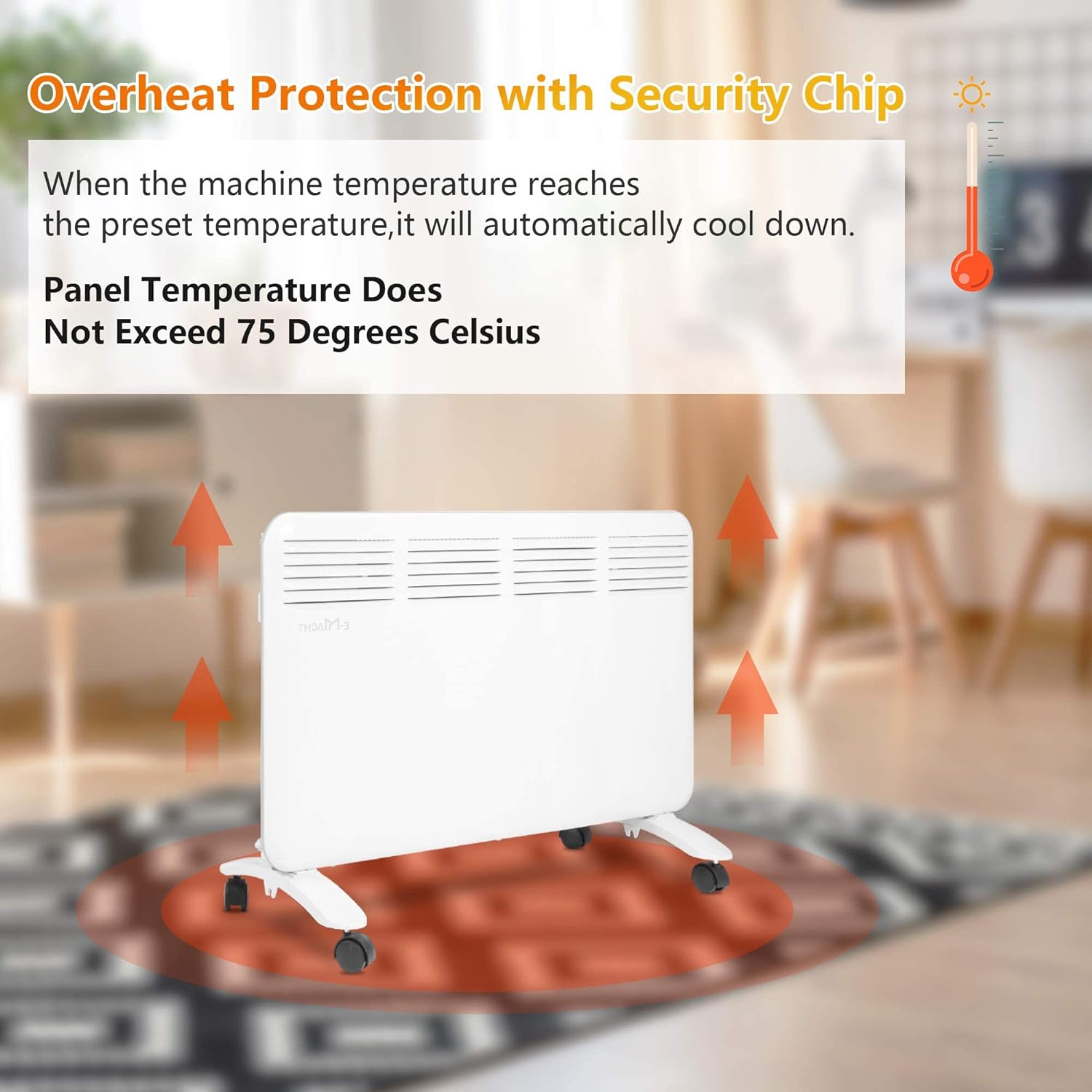 1500W Electric Convection Heater Space Heaters Freestanding /Wall Mounted Floor Heater with Thermostat