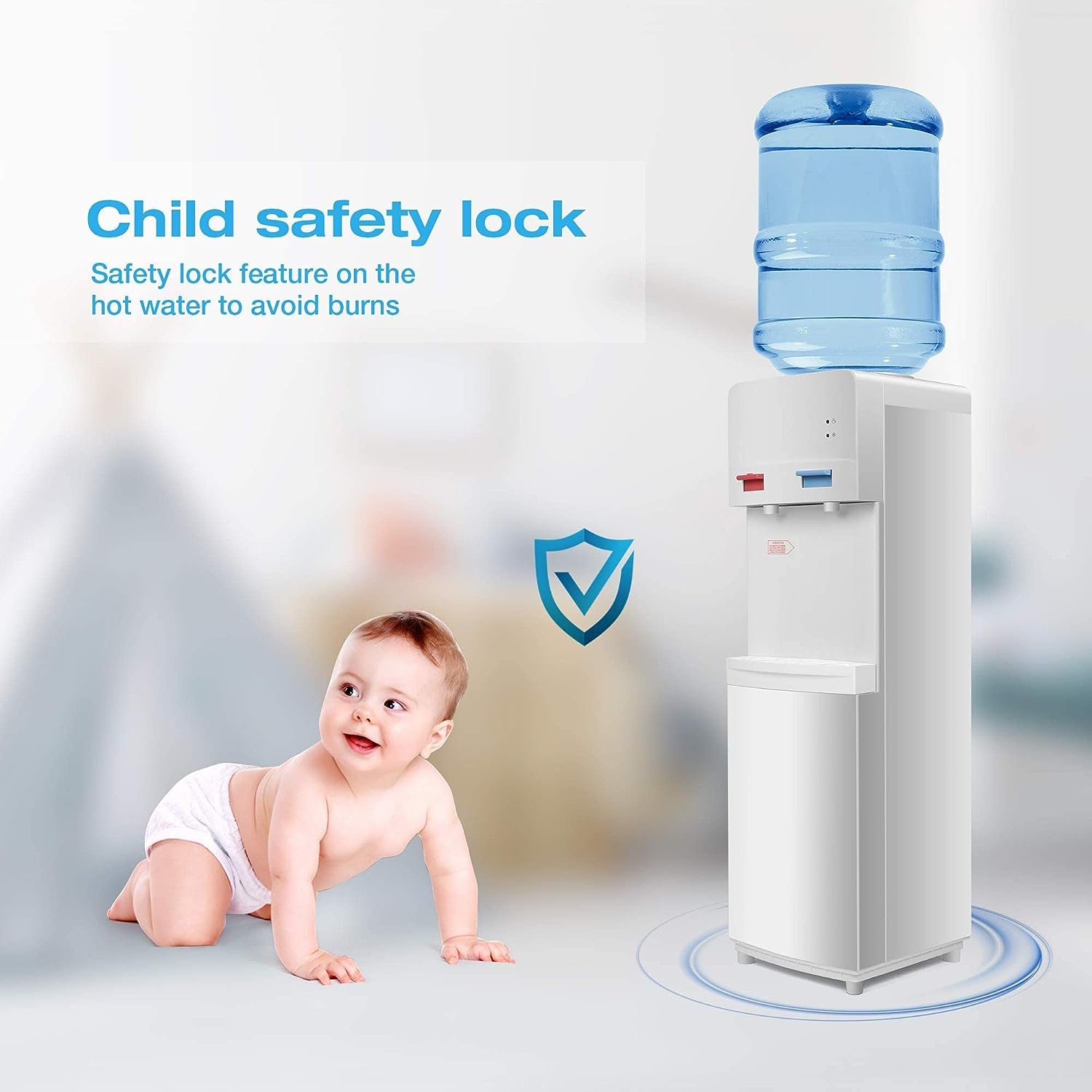 5 Gallons Hot and Cold Top Loading Water Dispenser with Child Safety Lock, White
