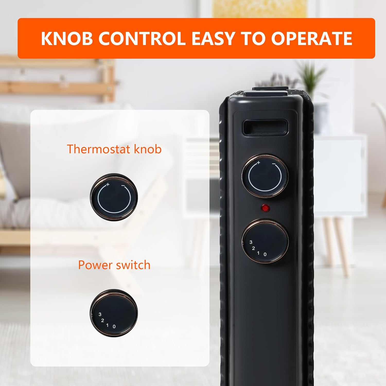 1500W Oil Filled Radiator Heater with Adjustable Thermostat, 3 Heating Modes| e-macht.com   