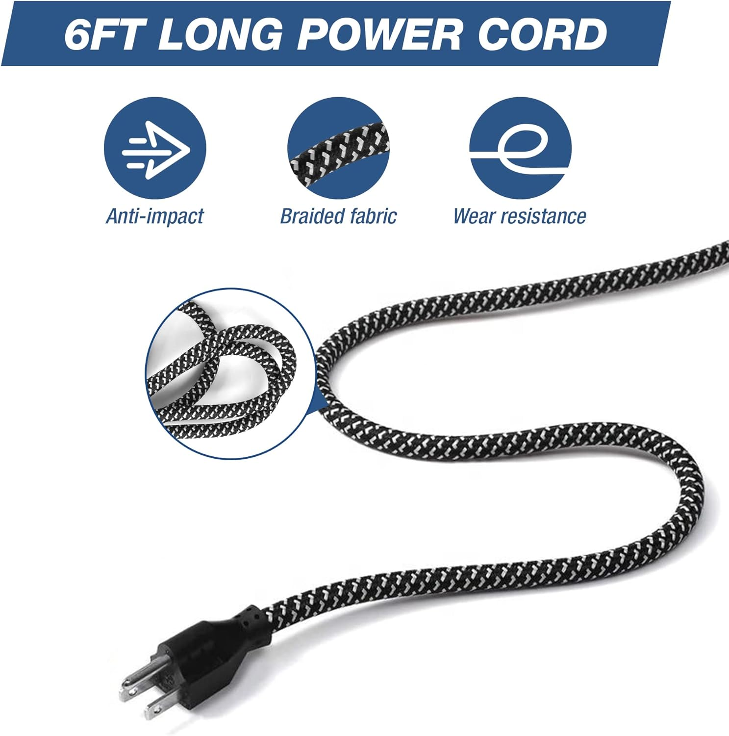 E-Macht 2 Pack Long Power Strip , 6 Metal Power Outlets 2 USB Ports, 6 ft Long Extension Cord