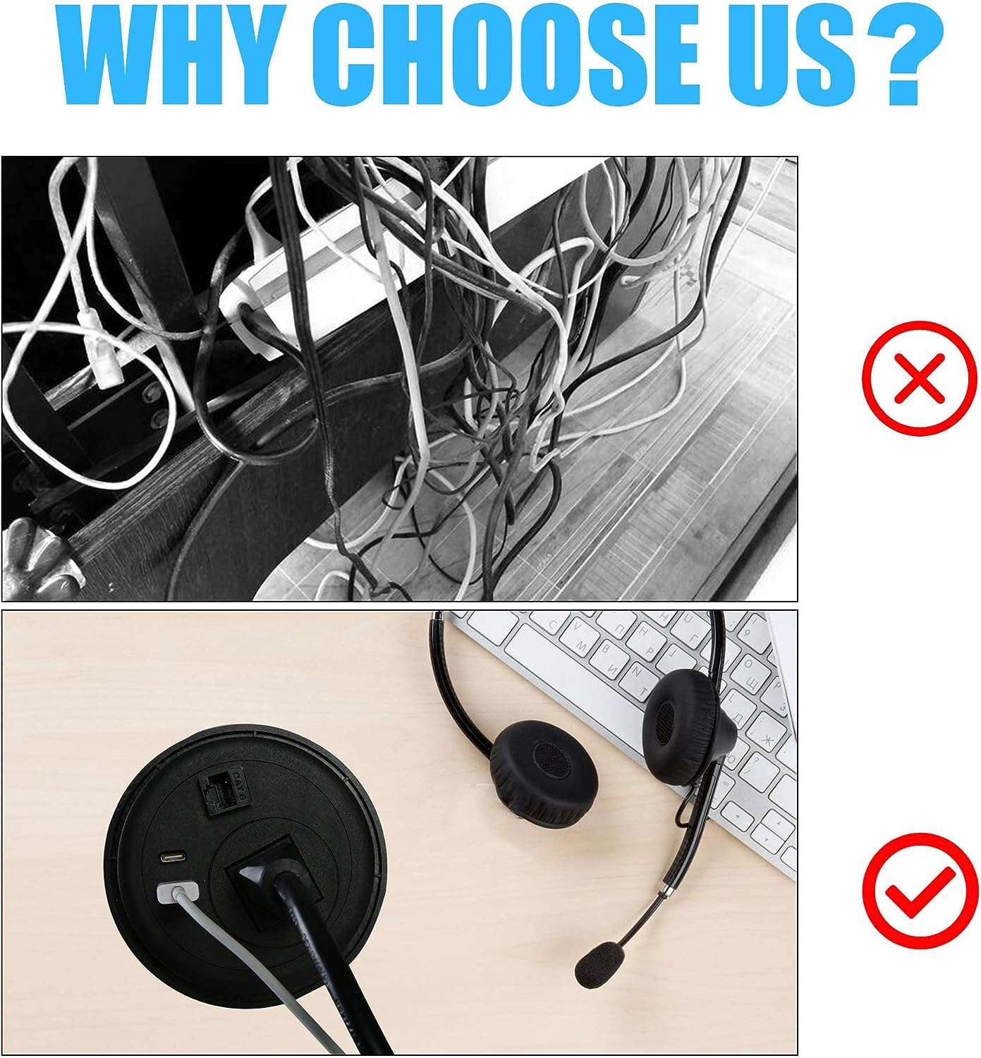 E-Macht Desktop Power Grommet Outlet with USB, Recessed Power Strip with AC Outlet & USB(Type A & Type C) & Receptacle Outlet(RJ45, HDMI)