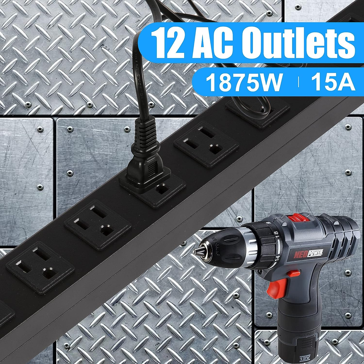 E-Macht Power Strip, Mountable Surge Protector with Outlets and USB Ports 6 Feet Long Extension Cord for Home, Office -Black (1, 12 outlets)