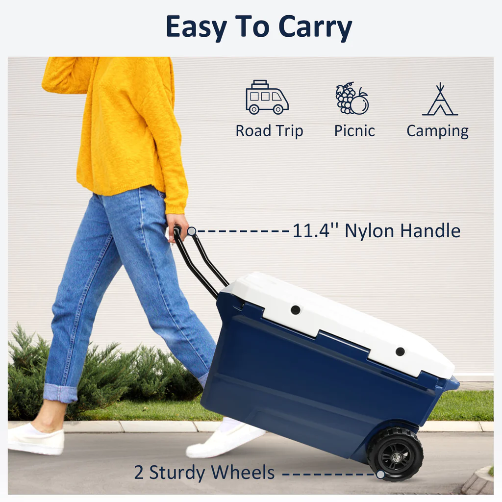 E-Macht 50 Qt Heavy Duty Hard Cooler with Wheels and Nylon Handle, Keep Ice for Up to 5-7 days | e-macht.com