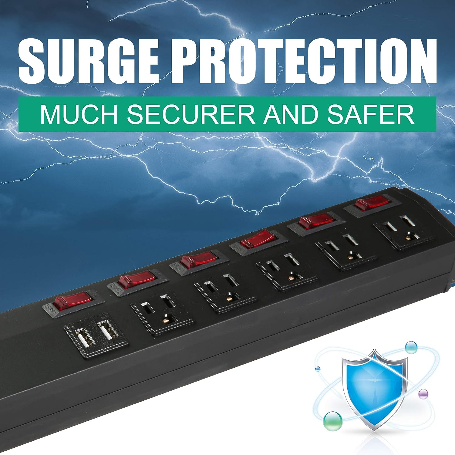 E-Macht Surge Protector Power Strip with Outlets and USB Charging Ports 6-Foot Cord for Home, Office -Black (2, 5 outlets+2 USB)