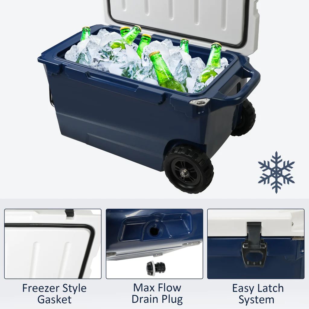 E-Macht 50 Qt Heavy Duty Hard Cooler with Wheels and Nylon Handle, Keep Ice for Up to 5-7 days | e-macht.com