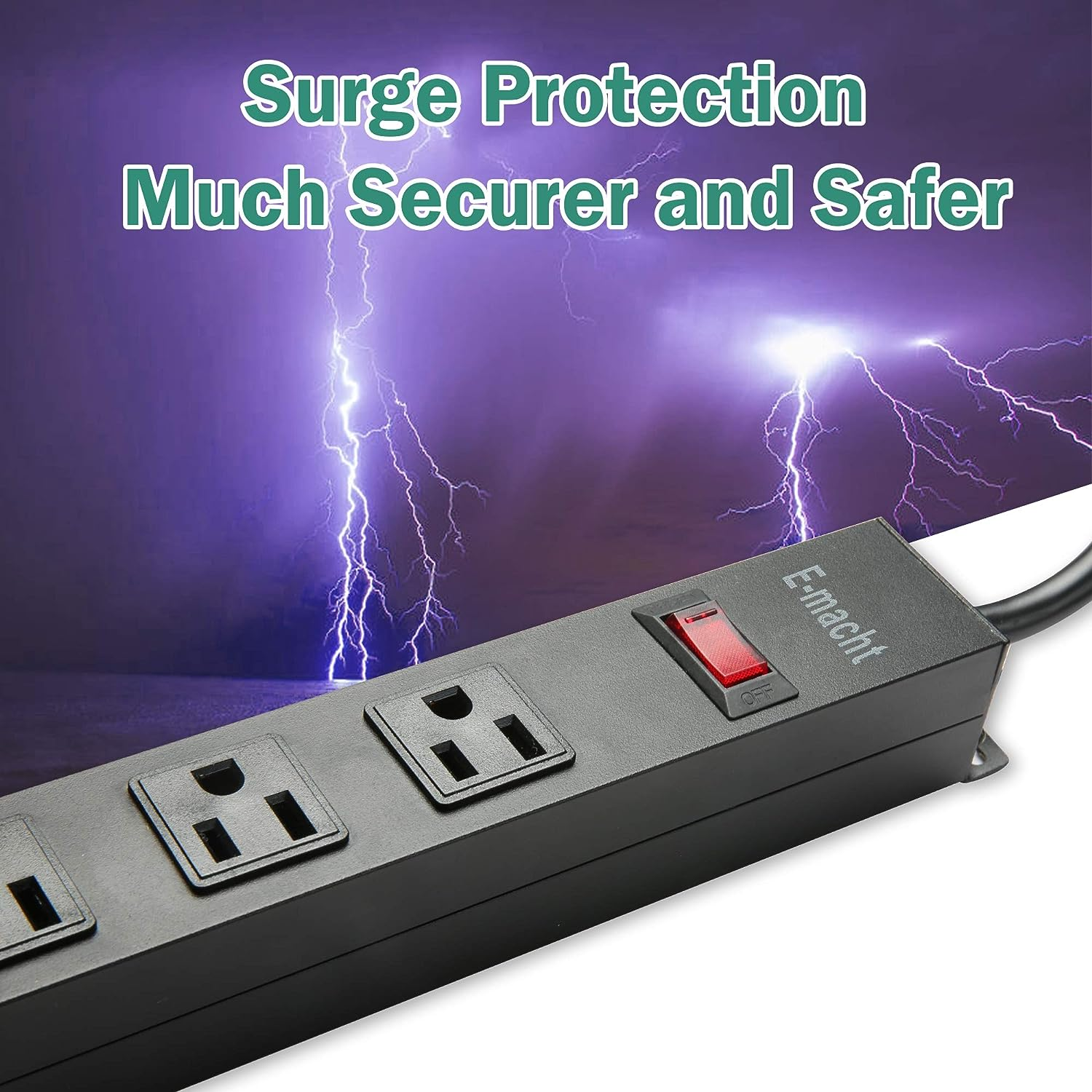E-Macht Long Power Strip Surge Protector, 6 Outlets Metal Outlet, Wall Mountable, 6 ft Long Extension Cord, 2 Pack