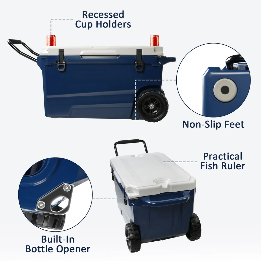 E-Macht 50 Qt Heavy Duty Hard Cooler with Wheels and Nylon Handle, Keep Ice for Up to 5-7 days | e-macht.com