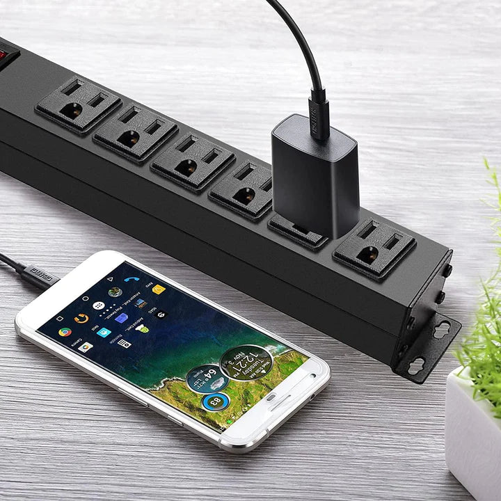 E-Macht Long Power Strip Surge Protector, 6 Outlets Metal Outlet, Wall Mountable, 6 ft Long Extension Cord, 2 Pack