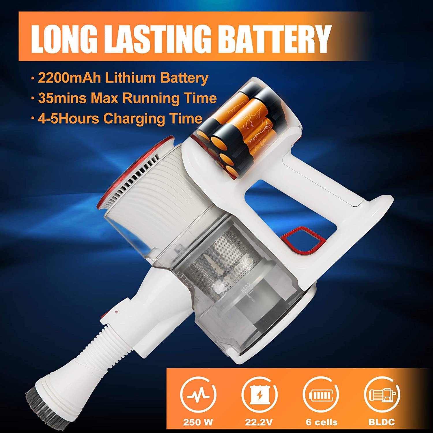 E-Macht Lightweight Cordless Vacuum Cleaner, 20Kpa 4 in 1 Powerful Suction 35 mins-Running with 250W Brushless Motor & Detachable Battery