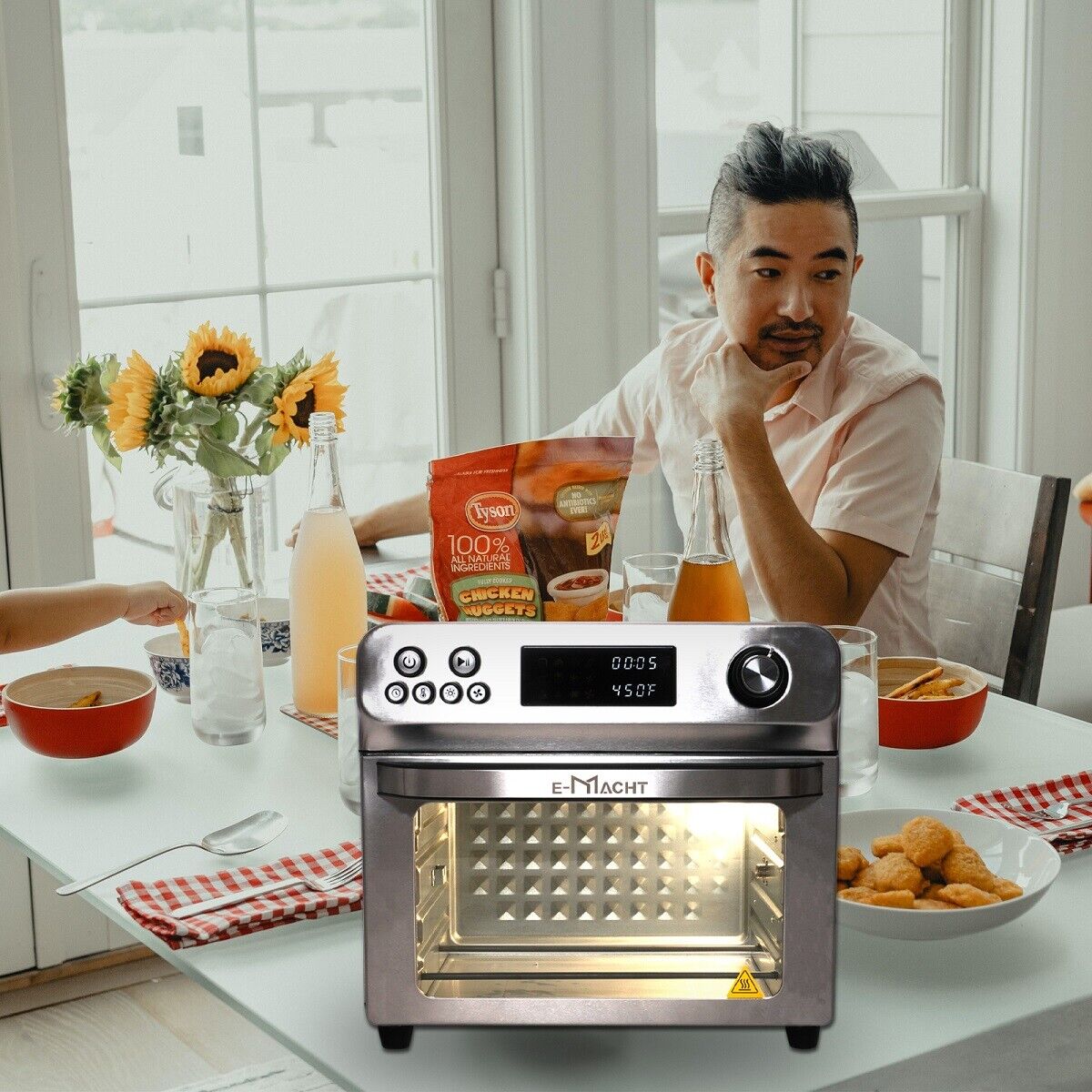 E-Macht Air Fryer Toaster Oven, 24 QT 10-In-1 Convection Countertop Oven Combination w/ 6 Accessories, Stainless Steel Finish, 1700W