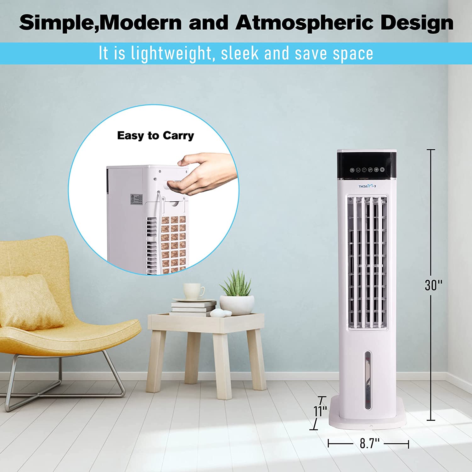 E-Macht 3-in-1 Evaporative Air Cooler Portable Bladeless Tower Fan Air Conditioners 3 Speeds & 3 Modes