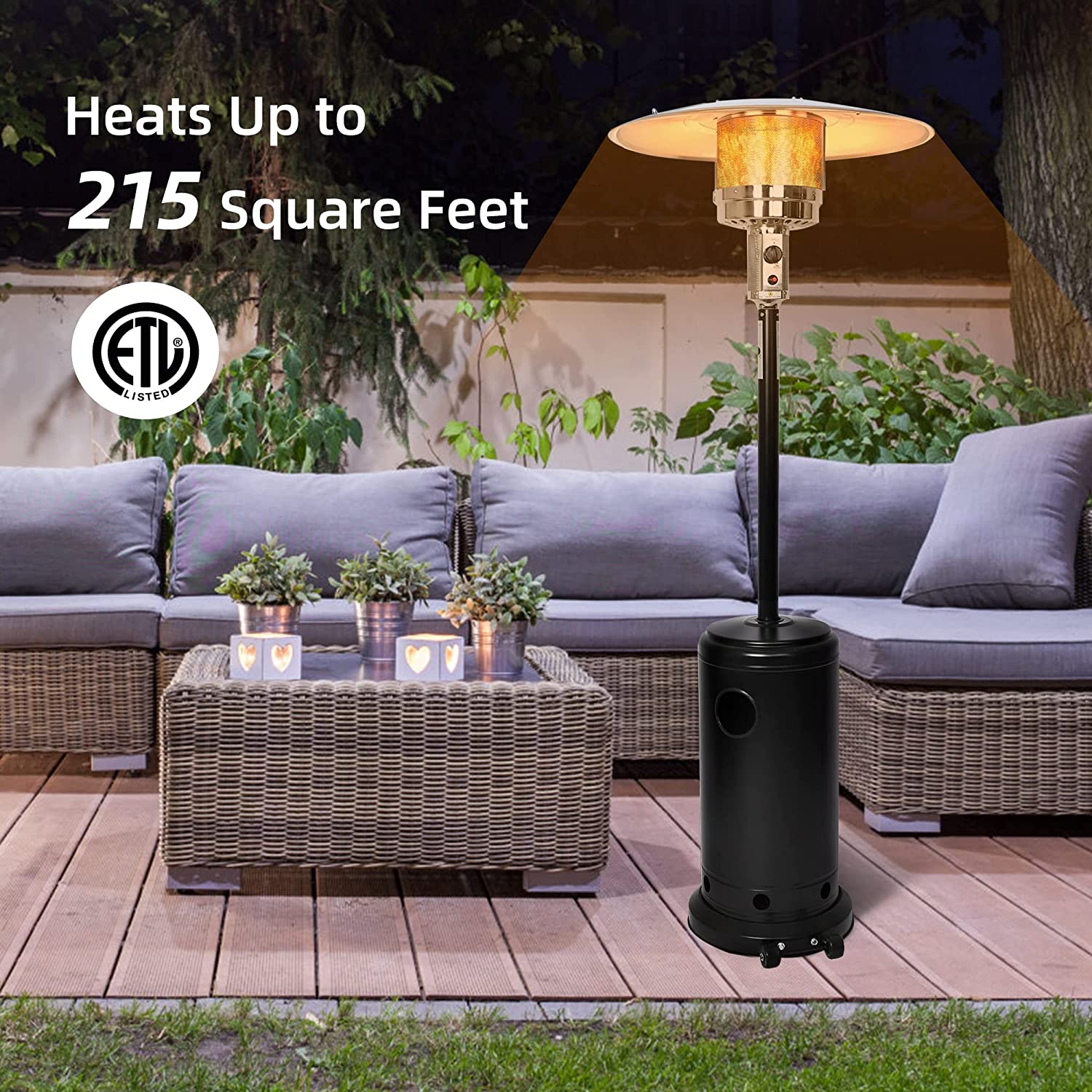 E-Macht 36000 BTU Outdoor Propane Gas Patio Heater w/Wheels for Home and Commercial, Black