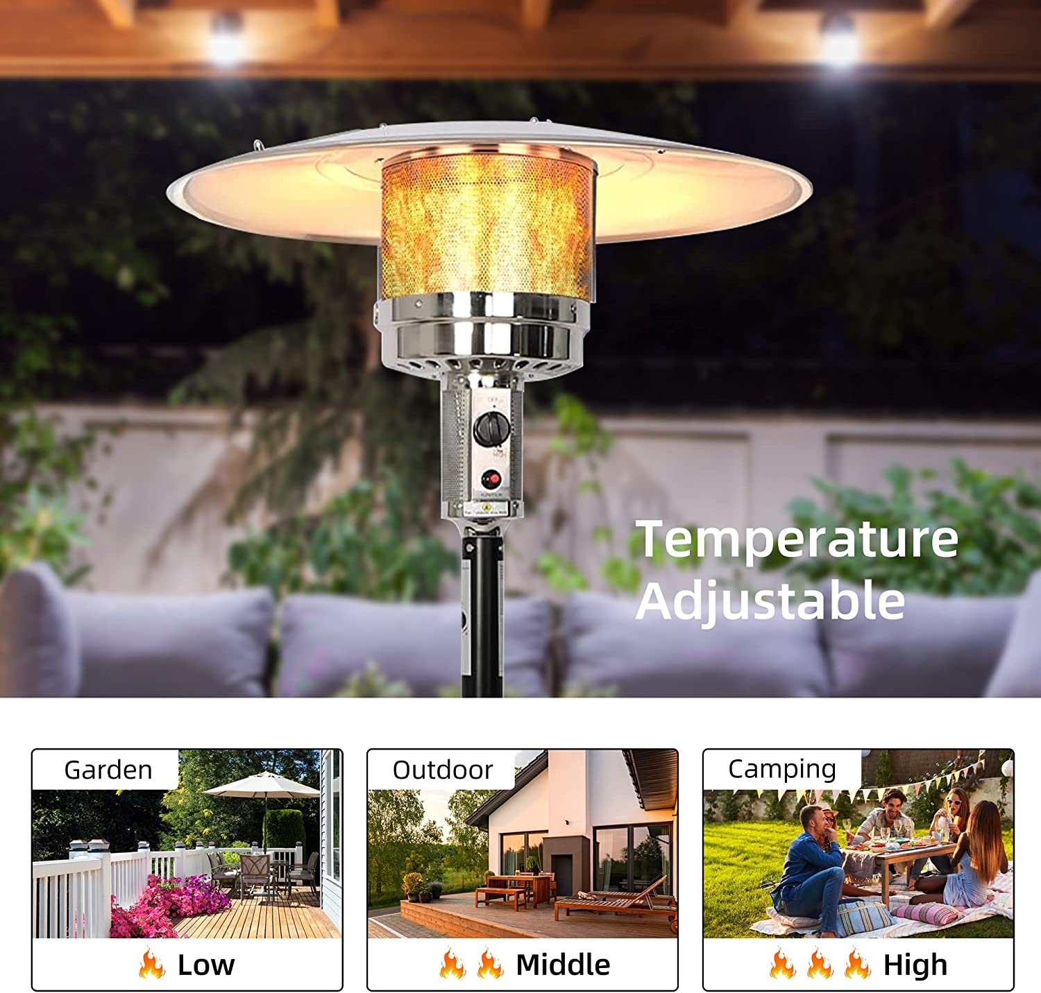 E-Macht 36000 BTU Outdoor Propane Gas Patio Heater w/Wheels for Home and Commercial, Black