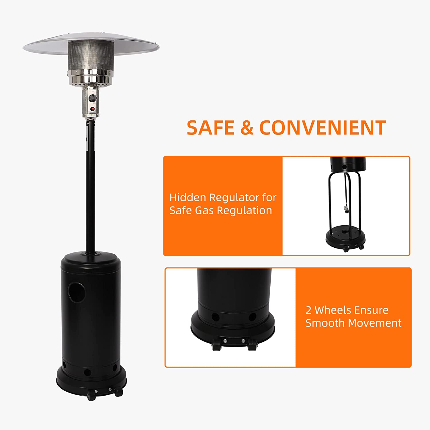 E-Macht 36000 BTU Outdoor Propane Gas Patio Heater w/Wheels for Home and Commercial, Black