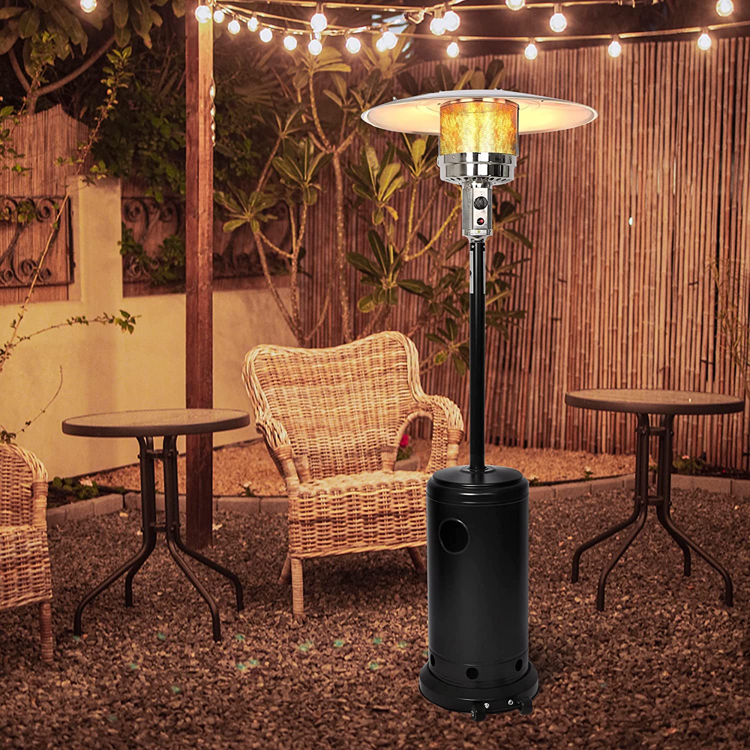 E-Macht 36000 BTU Outdoor Propane Gas Patio Heater w/Wheels for Home and Commercial, Black