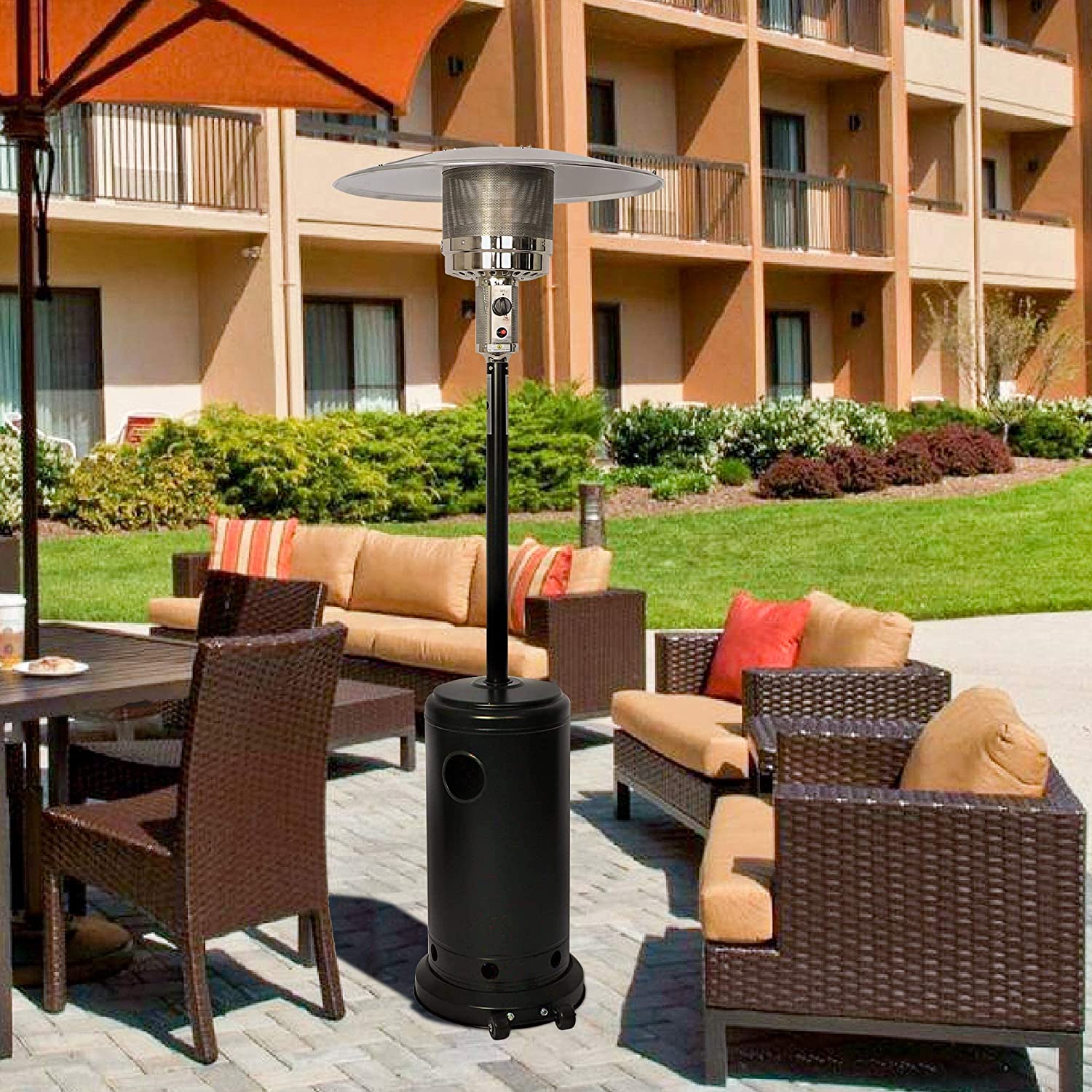 E-Macht 36000 BTU Outdoor Propane Gas Patio Heater w/Wheels for Home and Commercial, Black