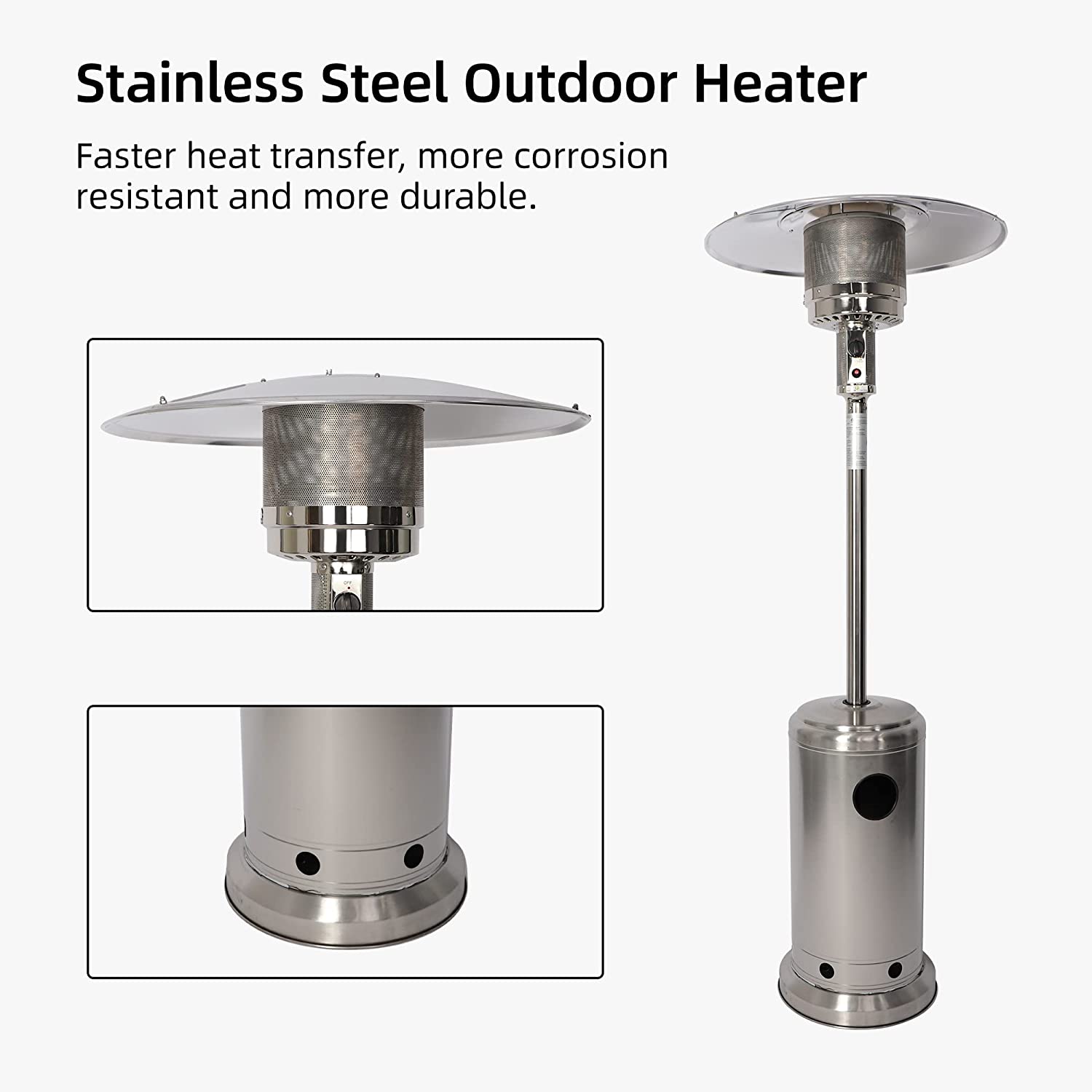 E-Macht 87" Outdoor Patio Heater Standing Gas LP Propane Heater with Wheels, 36000 BTU, Sliver