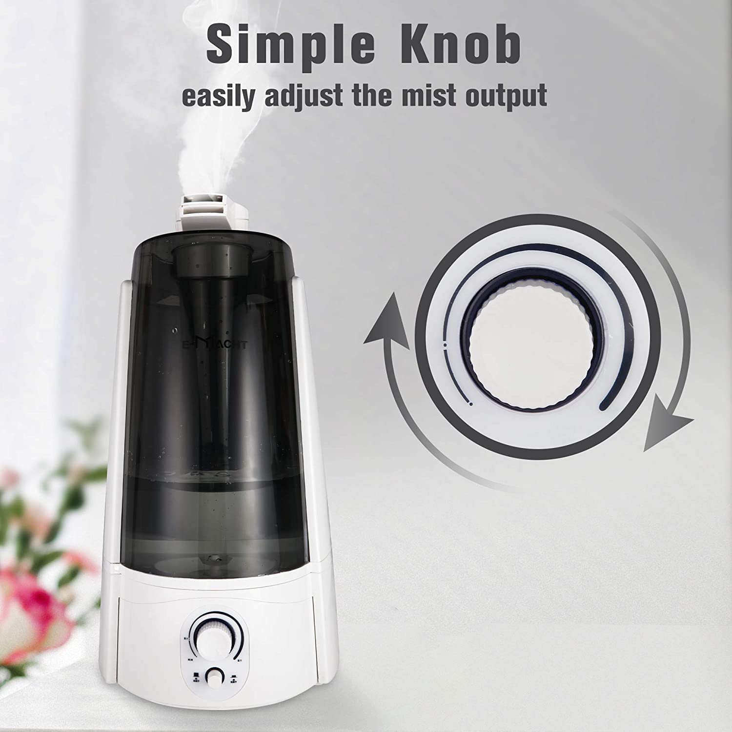 E-Macht Quiet Ultrasonic Cool Mist Humidifier 5L w/ Auto Shut-Off Adjustable Mist Output Double 360°Nozzle Negative Ion, Black