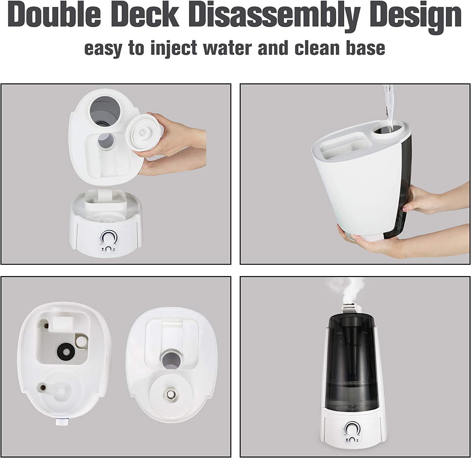 E-Macht Quiet Ultrasonic Cool Mist Humidifier 5L w/ Auto Shut-Off Adjustable Mist Output Double 360°Nozzle Negative Ion, Black