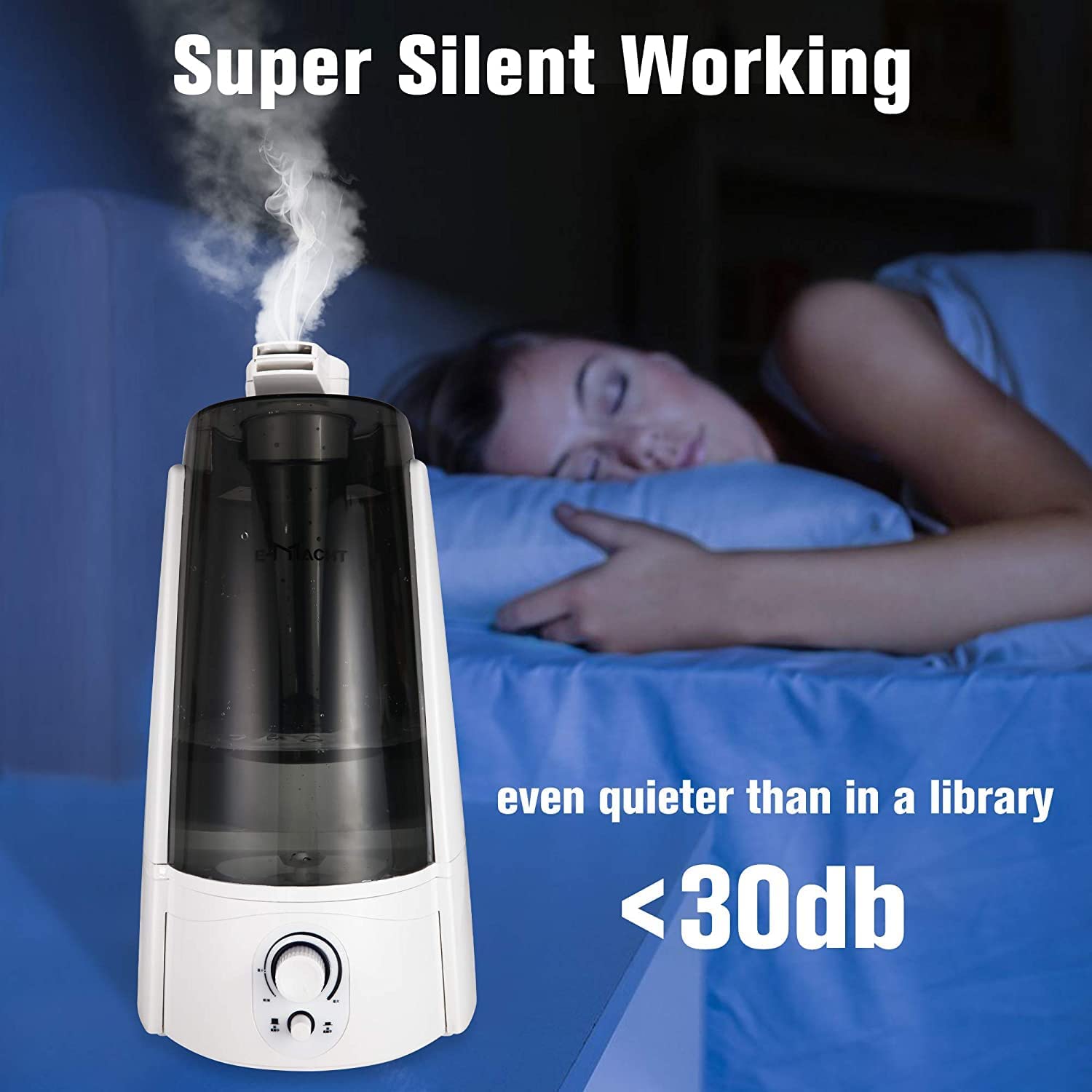 E-Macht Quiet Ultrasonic Cool Mist Humidifier 5L w/ Auto Shut-Off Adjustable Mist Output Double 360°Nozzle Negative Ion, Black
