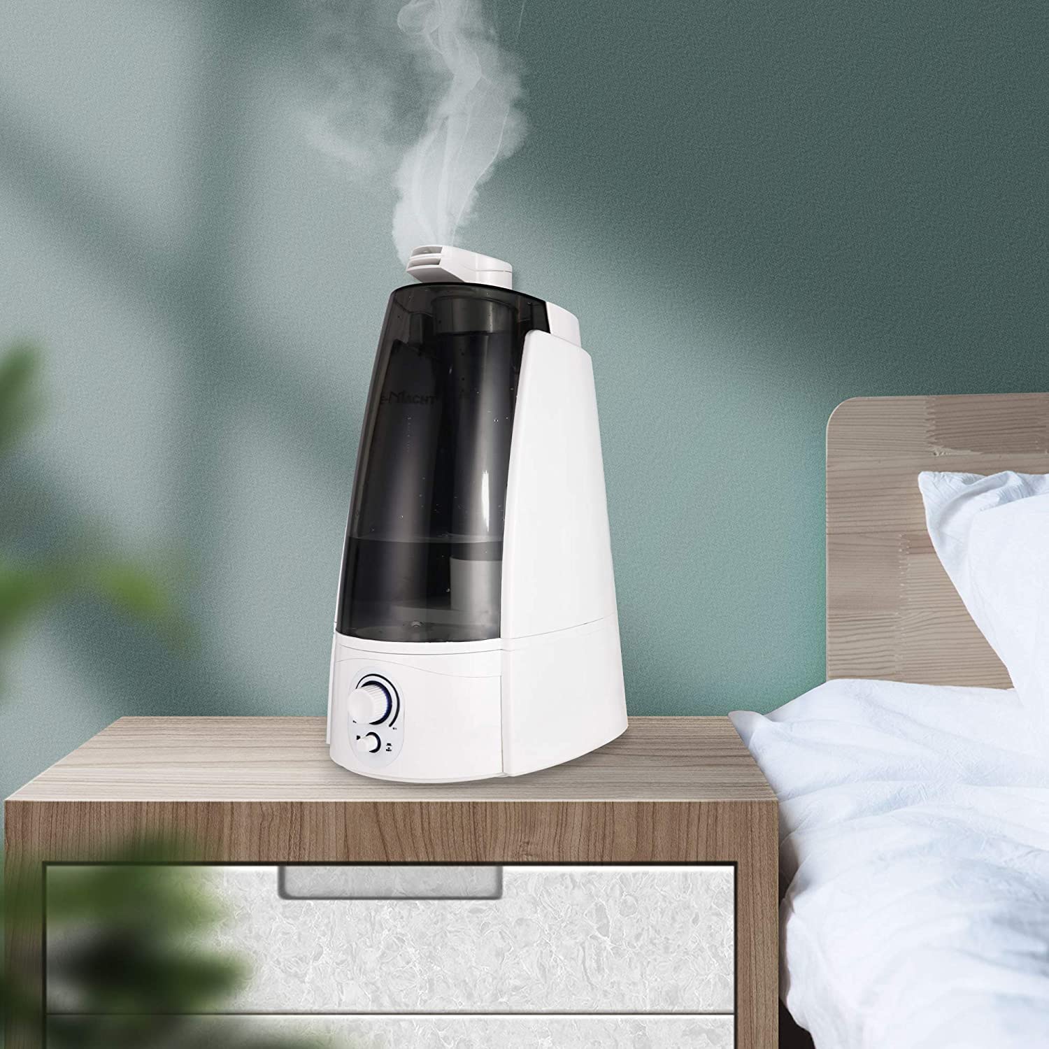 E-Macht Quiet Ultrasonic Cool Mist Humidifier 5L w/ Auto Shut-Off Adjustable Mist Output Double 360°Nozzle Negative Ion, Black