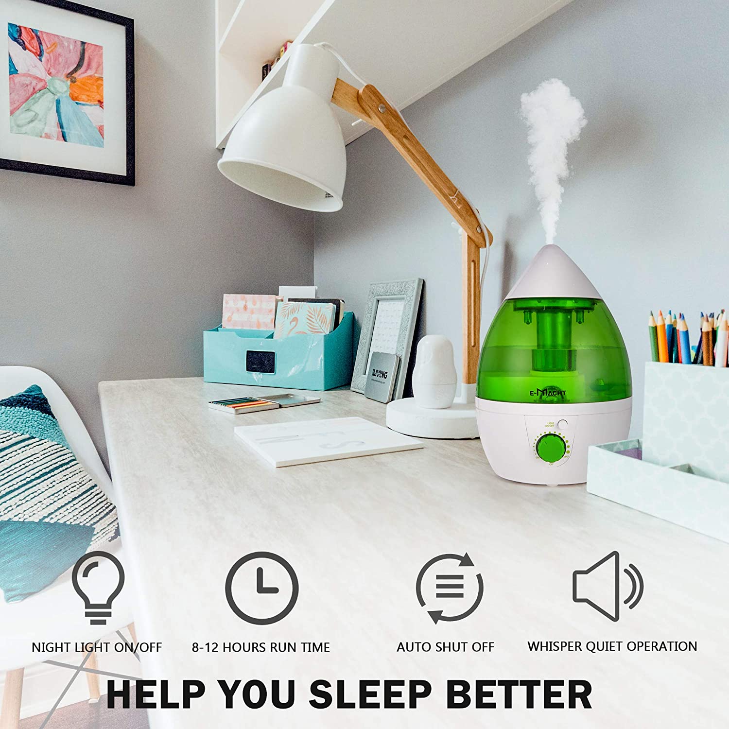 E-Macht Small Plant Nozzle Humidifier Up to 12 Hours 1L Air Humidifier With Optional Night Light