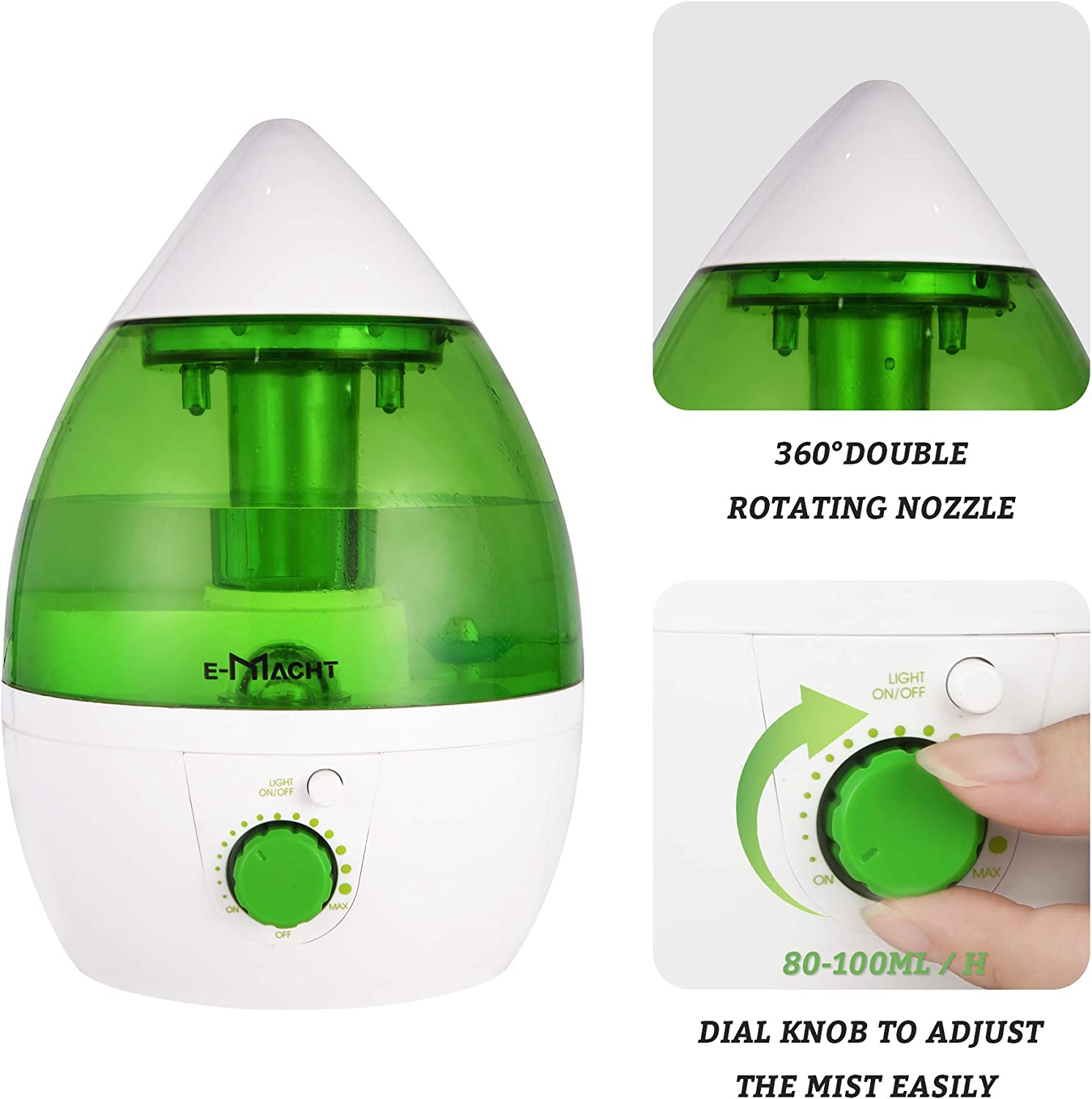 E-Macht Small Plant Nozzle Humidifier Up to 12 Hours 1L Air Humidifier With Optional Night Light
