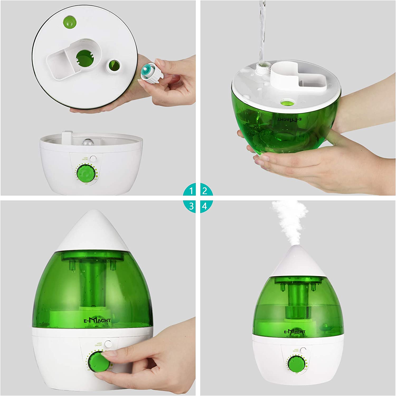 E-Macht Small Plant Nozzle Humidifier Up to 12 Hours 1L Air Humidifier With Optional Night Light