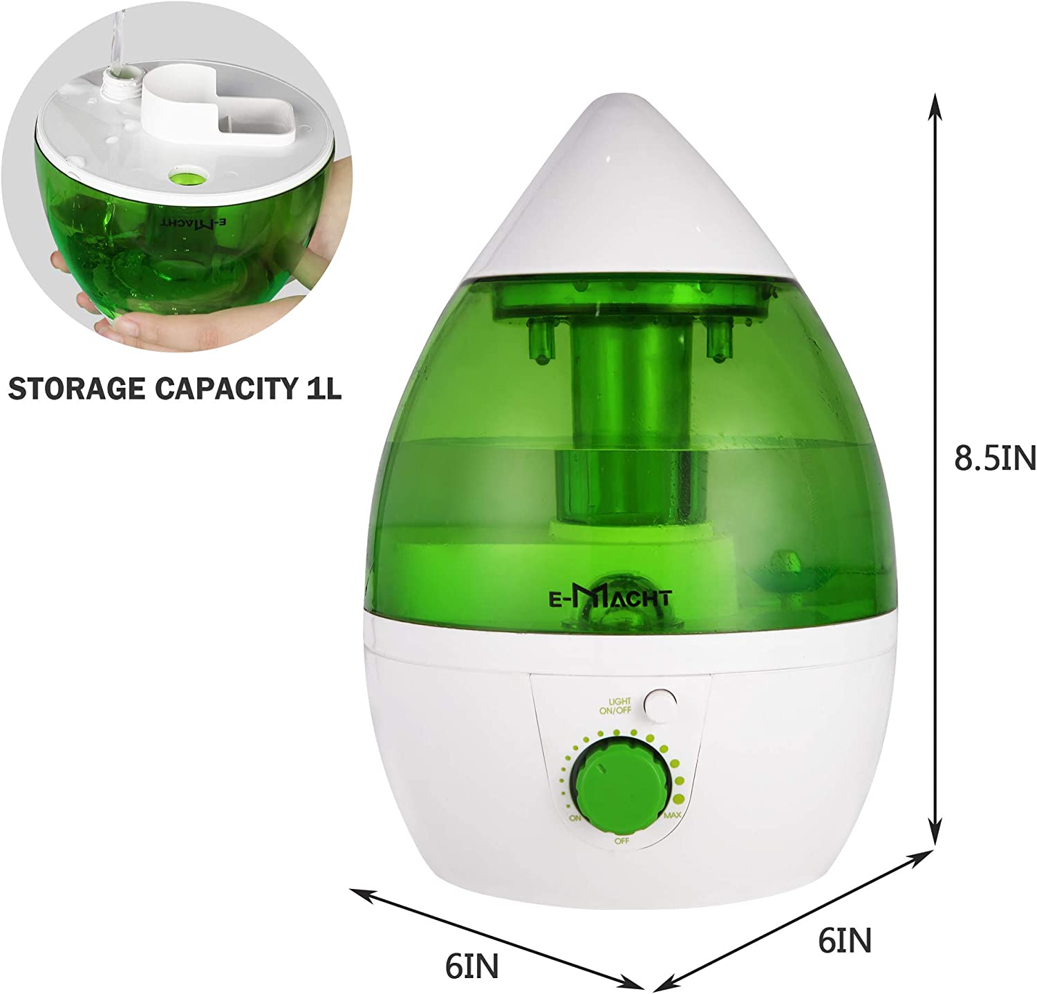 E-Macht Small Plant Nozzle Humidifier Up to 12 Hours 1L Air Humidifier With Optional Night Light