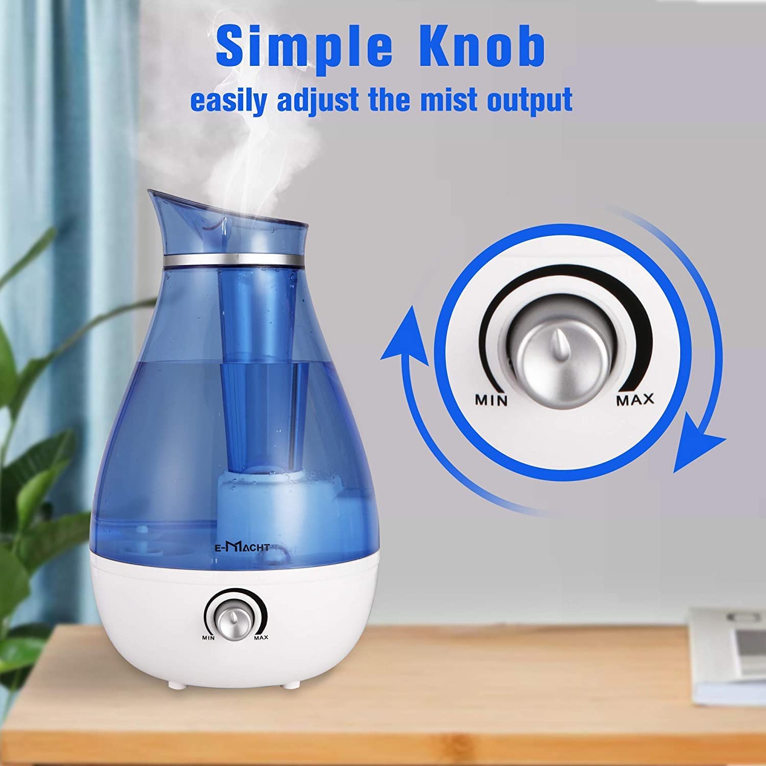 E-Macht Humidifiers Quiet Ultrasonic Cool Mist Humidifier 2.5L w/ Auto Shut-Off, Blue
