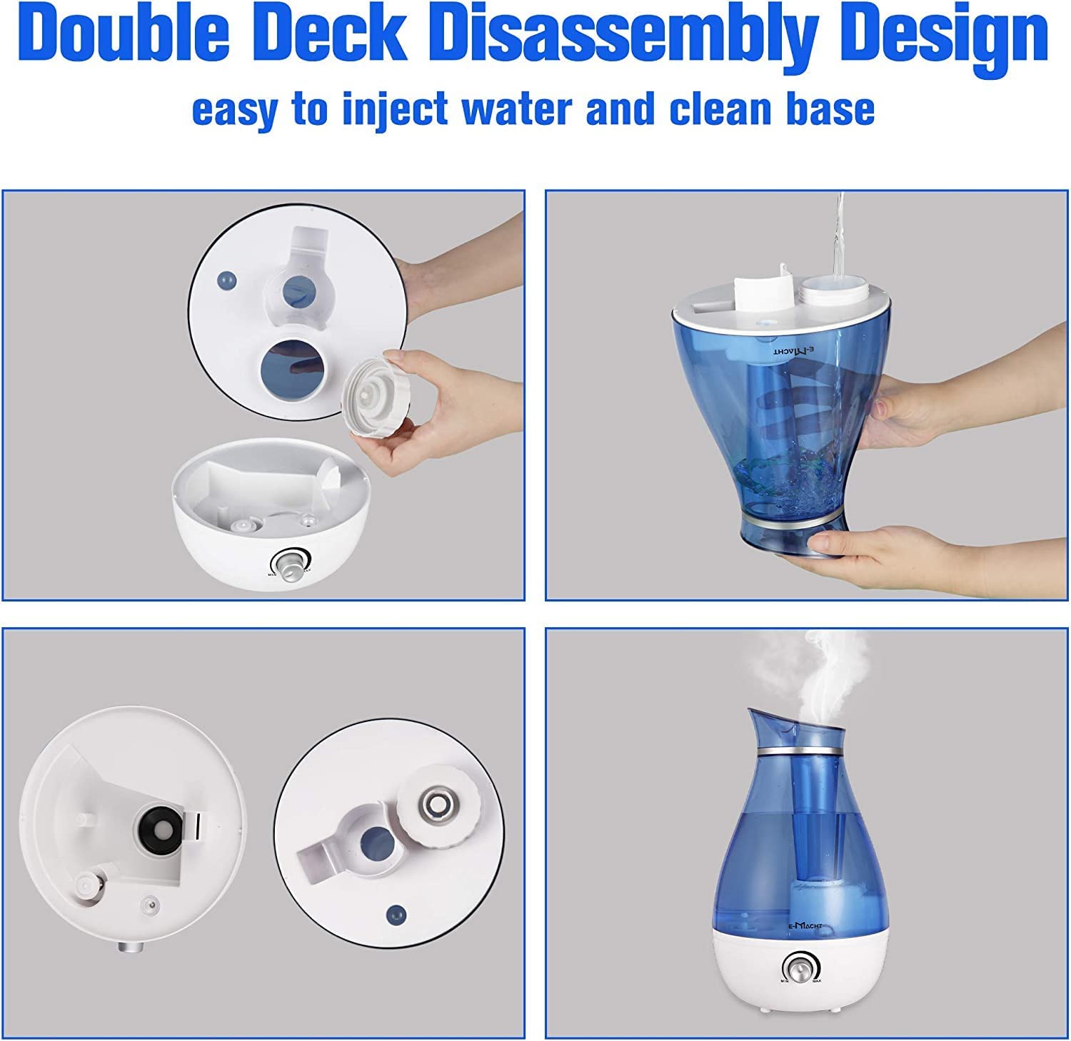 E-Macht Humidifiers Quiet Ultrasonic Cool Mist Humidifier 2.5L w/ Auto Shut-Off, Blue