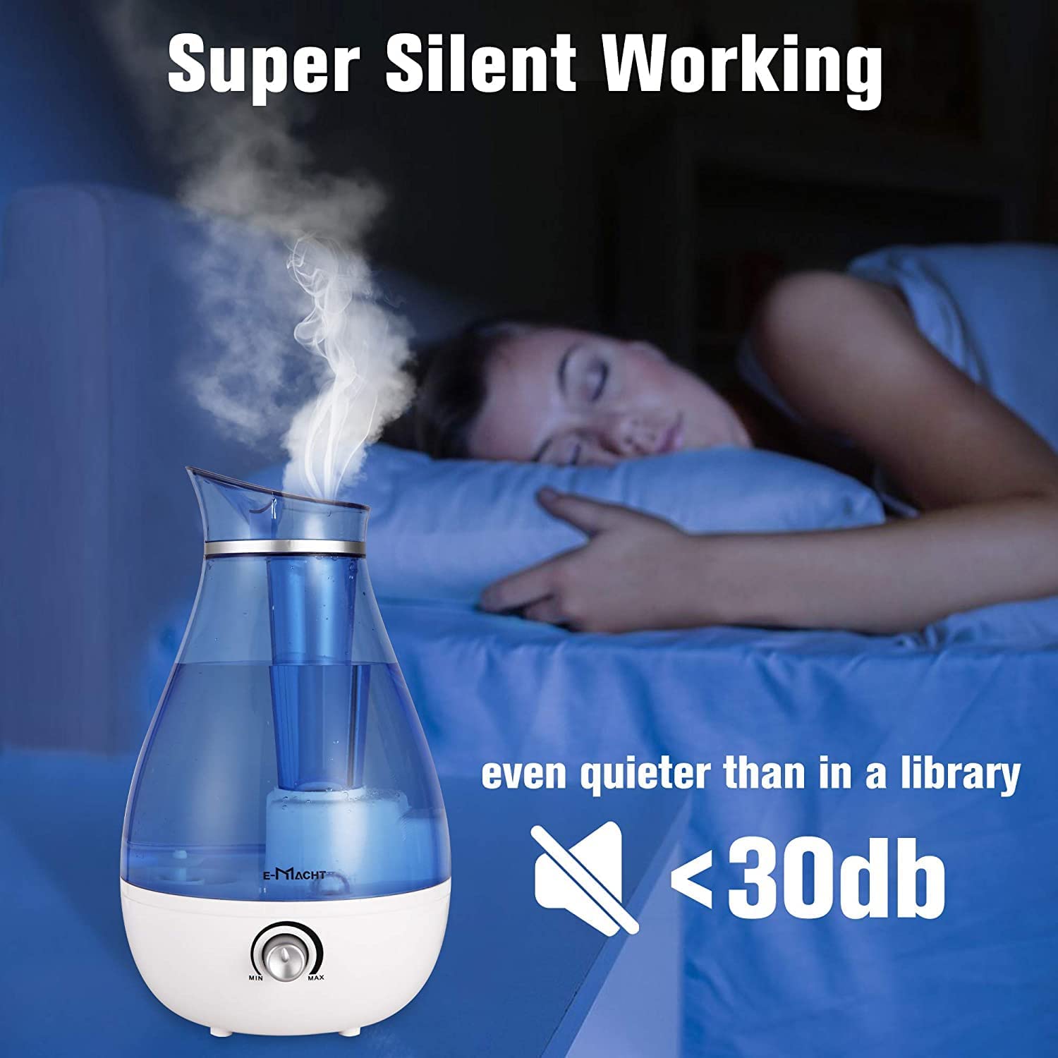E-Macht Humidifiers Quiet Ultrasonic Cool Mist Humidifier 2.5L w/ Auto Shut-Off, Blue