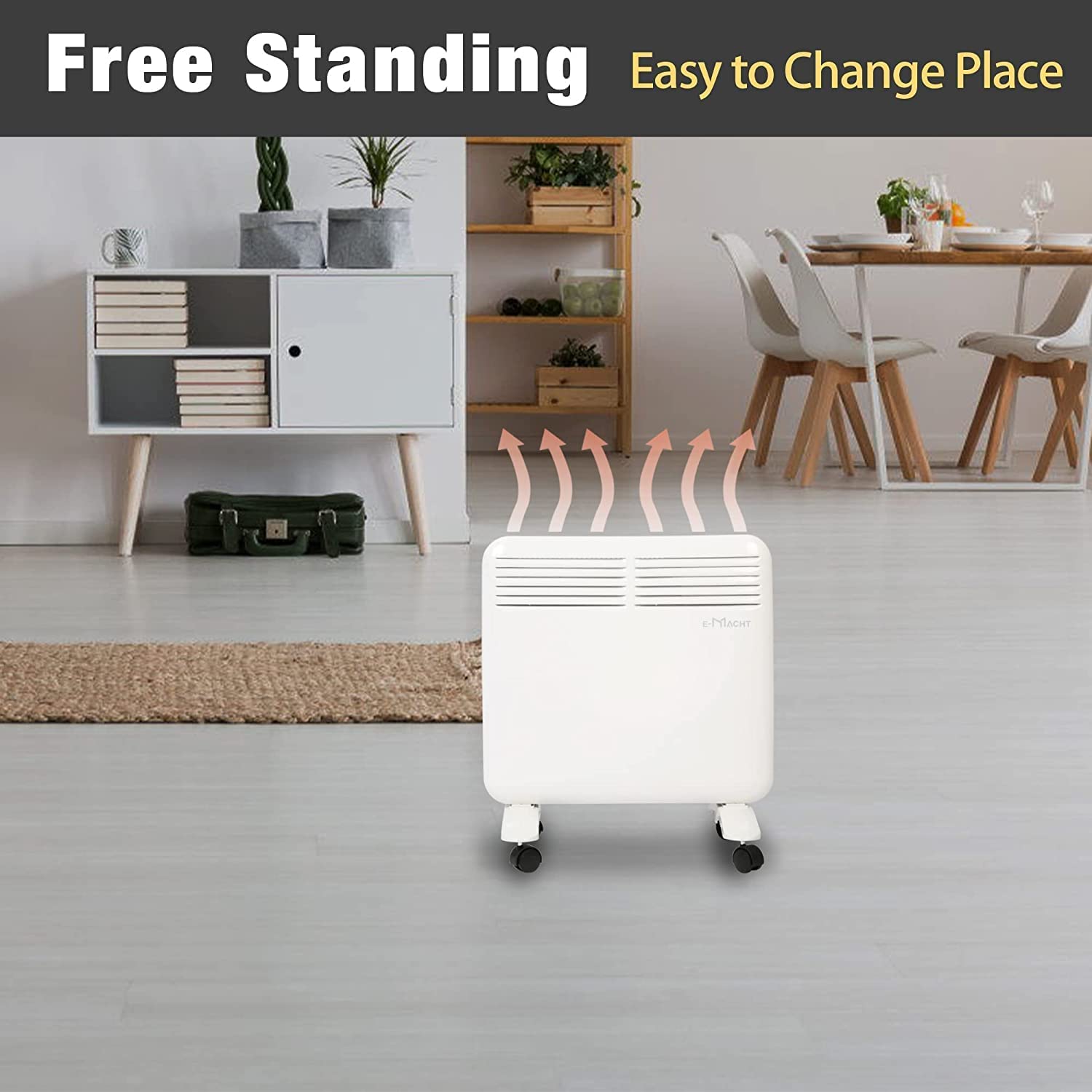 E-Macht 750W Electric Space Heater with Adjustable Thermostat, Portable Wall-Mounted Convection Freestanding Heater | karmasfar.com