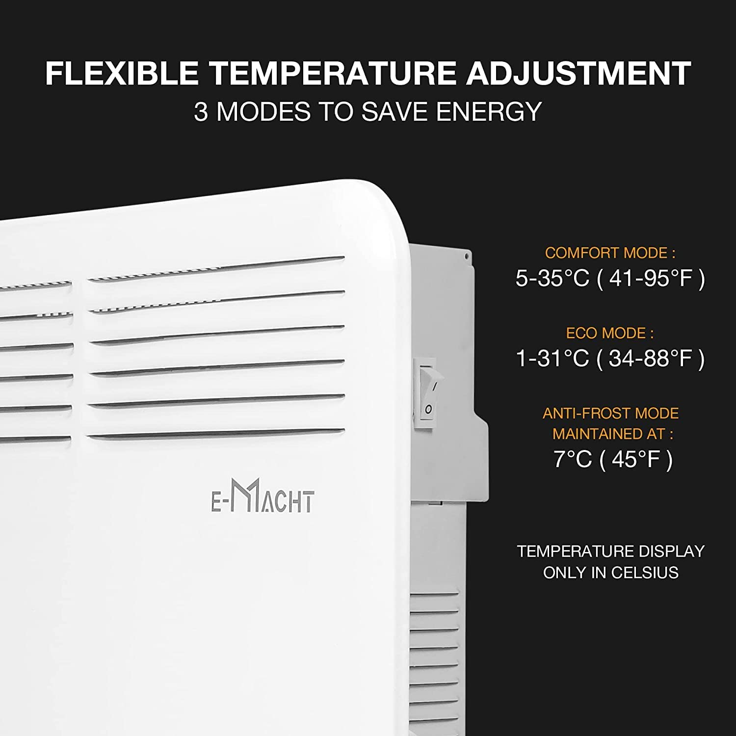 E-Macht 750W Electric Space Heater with Adjustable Thermostat, Portable Wall-Mounted Convection Freestanding Heater | karmasfar.com