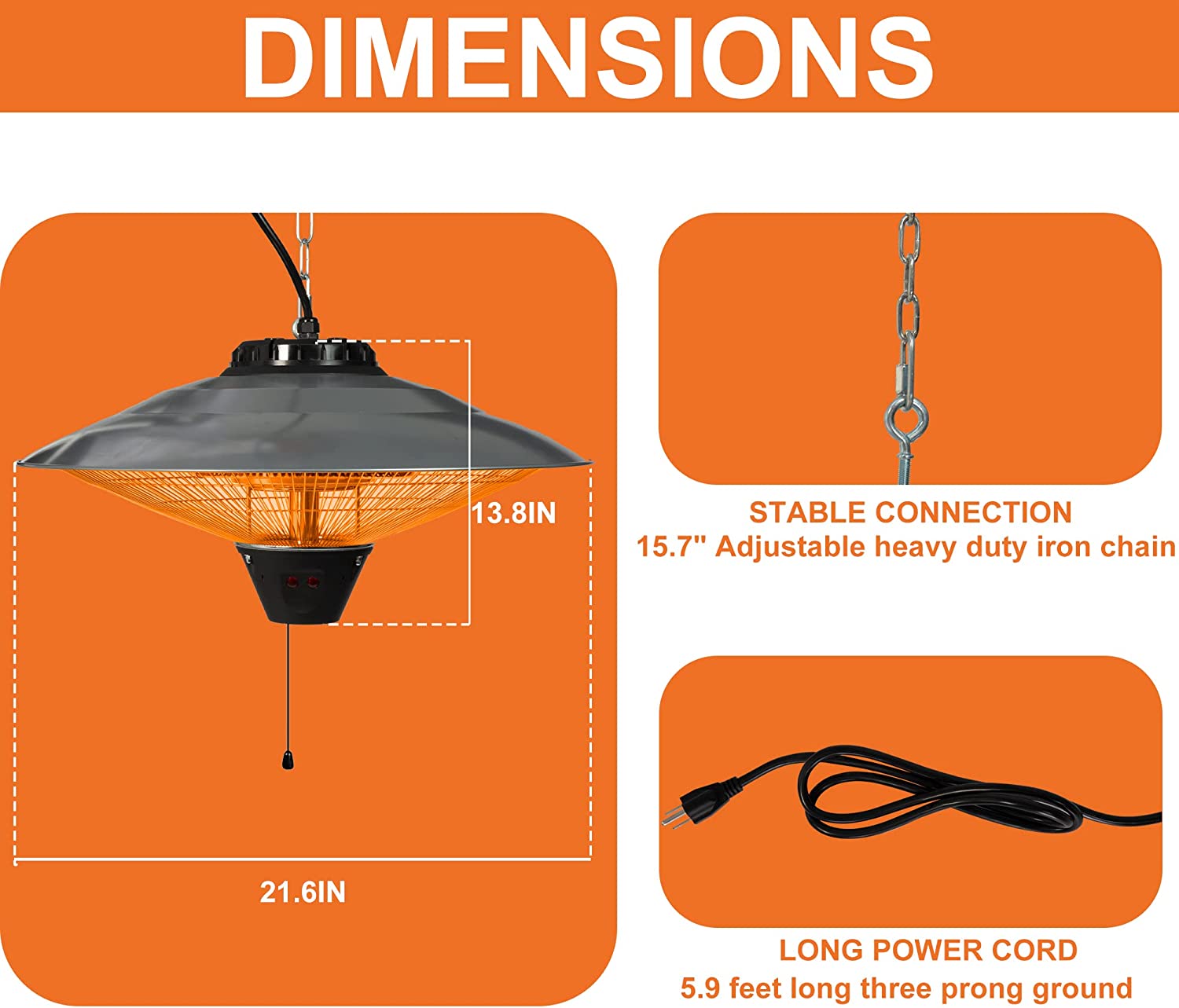 E-Macht Electric Patio Heater, Ceiling Mounted or Hanging Patio Infrared heater, Waterproof IP24