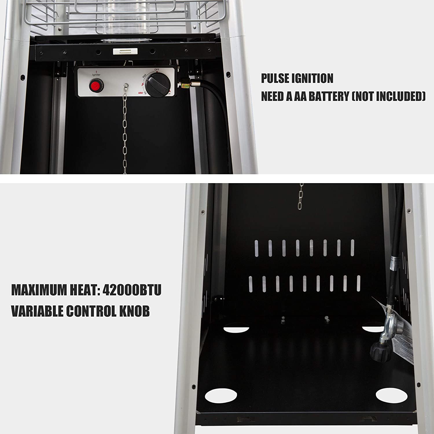 E-Macht 87" Outdoor Patio Heater, Pyramid Standing Gas LP Propane Heater with Wheels 42000 BTU, Black | e-macht.com
