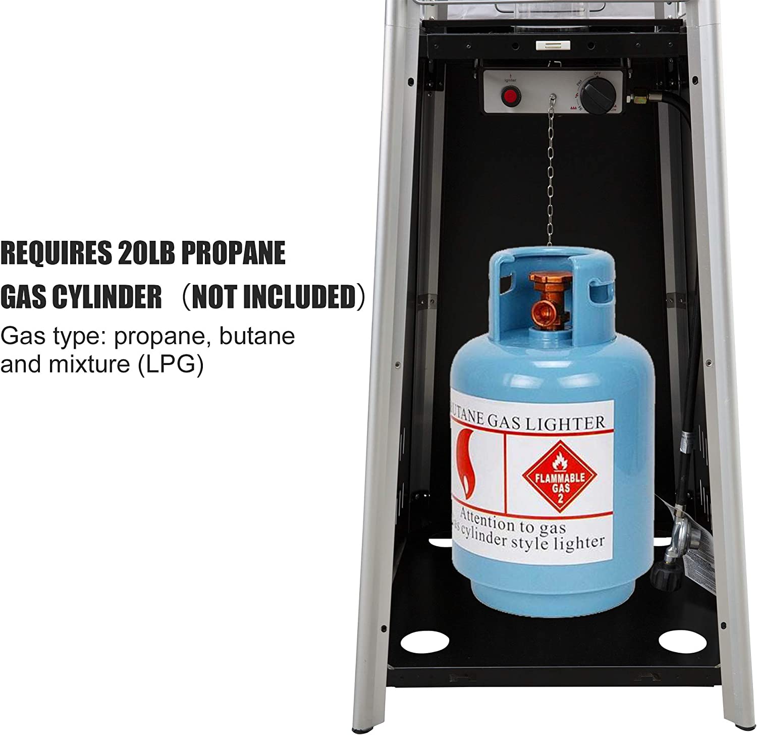 E-Macht 87" Outdoor Patio Heater, Pyramid Standing Gas LP Propane Heater with Wheels 42000 BTU, Black | e-macht.com