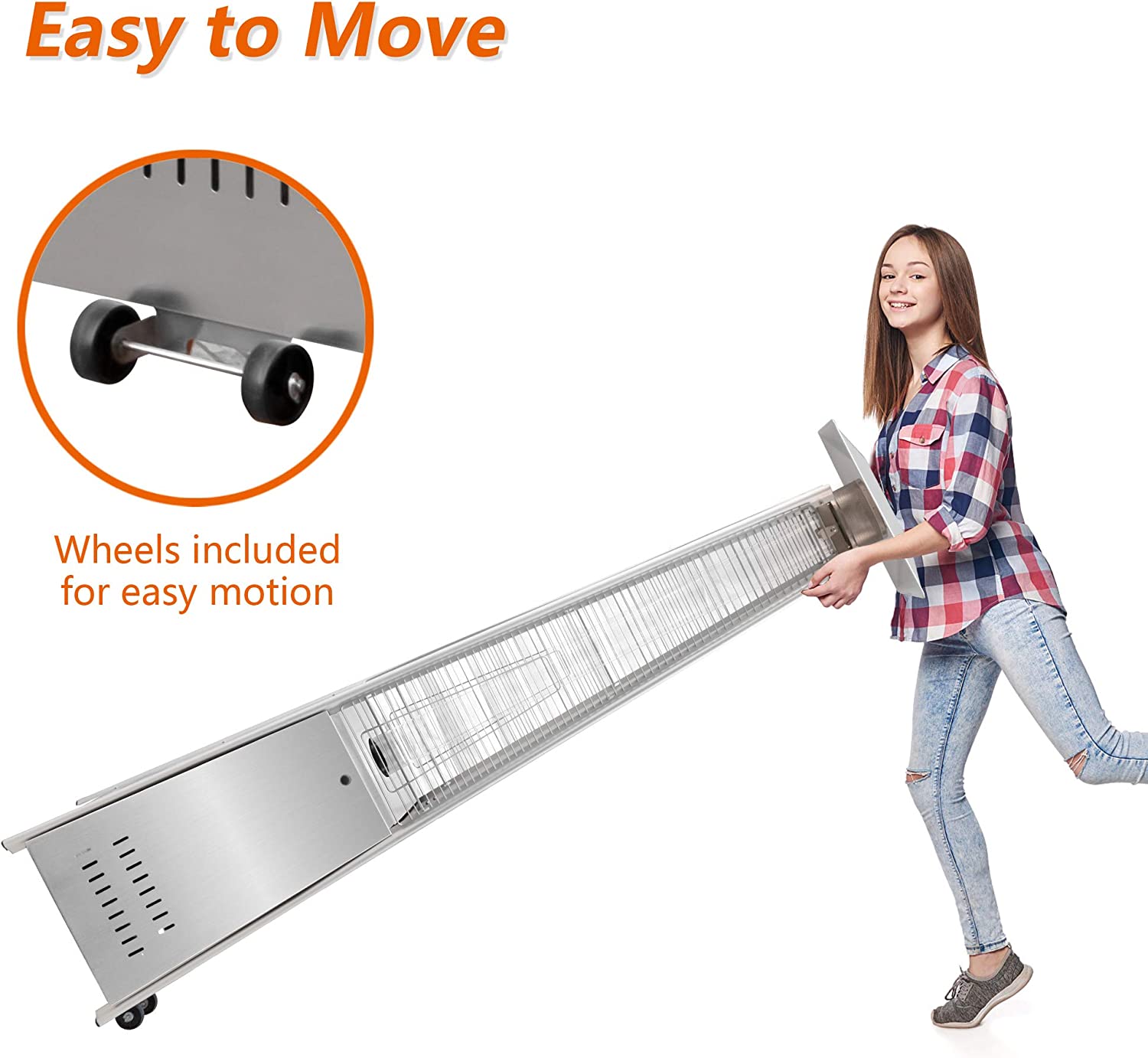 E-Macht 87" Outdoor Patio Heater, Pyramid Standing Gas LP Propane Heater with Wheels 42000 BTU, Sliver | e-macht.com