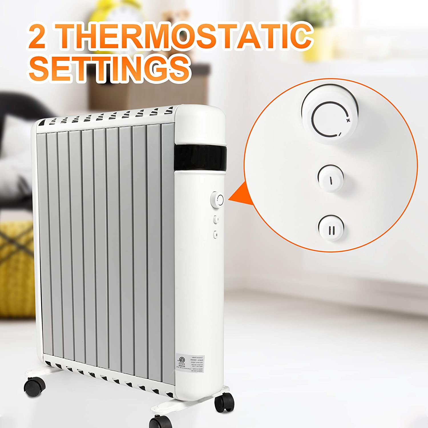 E-Macht 1500W Electric Space Heater Panel Convector Heater with Wheels, up to 215ft