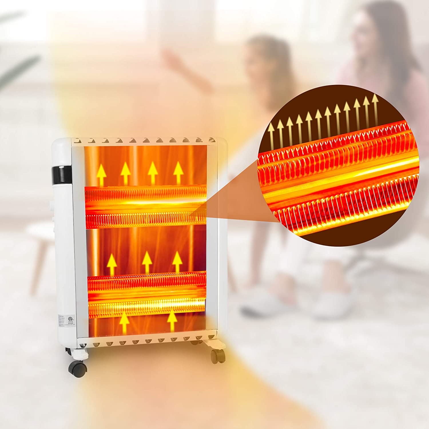 E-Macht 1500W Electric Space Heater Panel Convector Heater with Wheels, up to 215ft