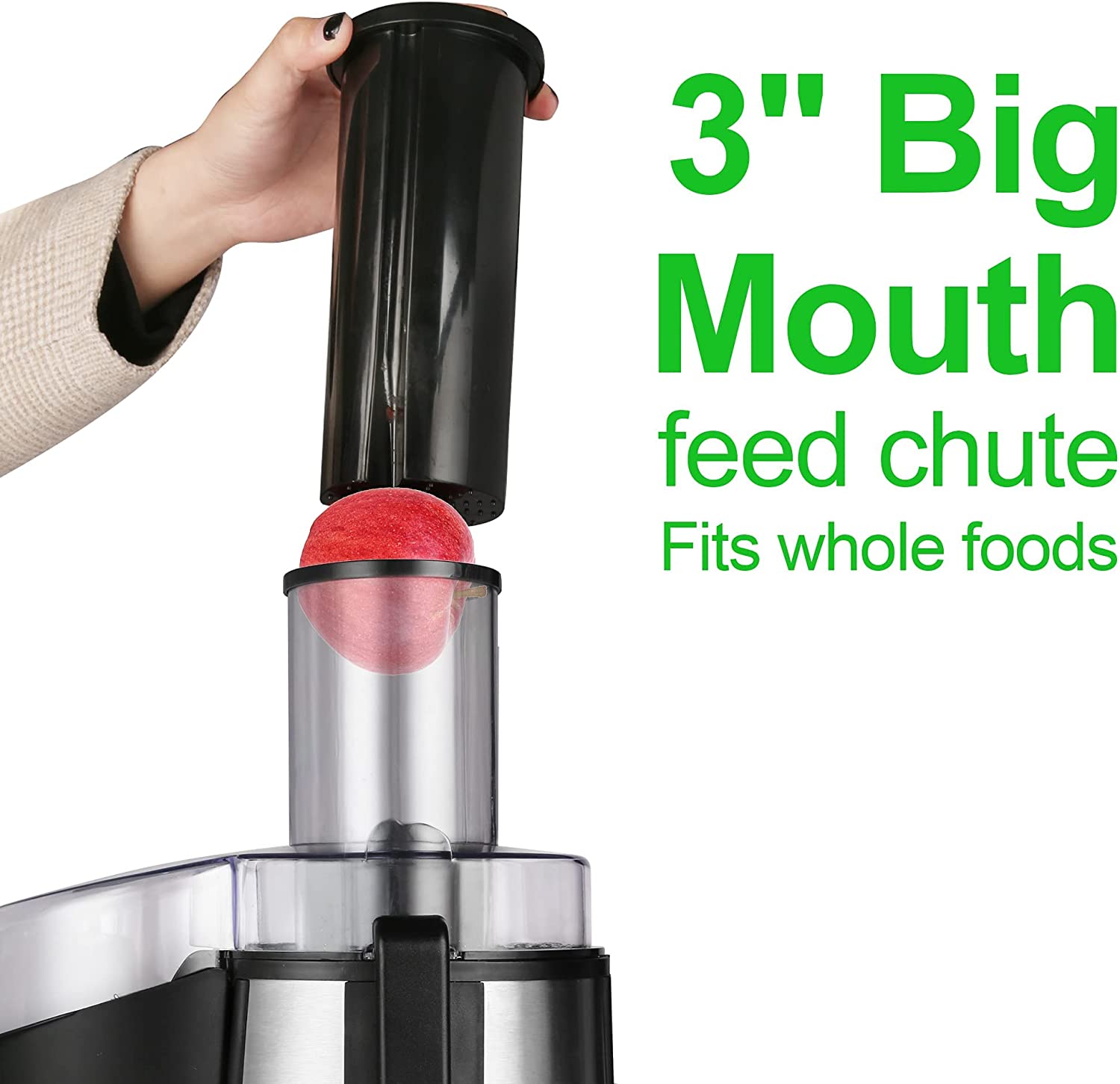 E-Macht Cold Press Juicer Extractor Machines Vegetable and Fruit with Big Mouth 3" Feed Chute, BPA-Free, 850W Motor