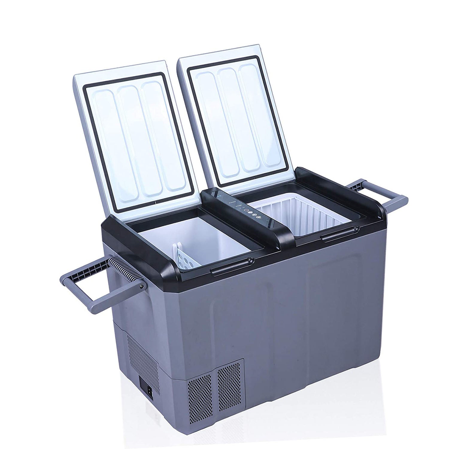 E-Macht 2 IN 1 Portable Car Refrigerator Freezer Shockproof Cooler 55-Quart, with LCD Display Double Doors