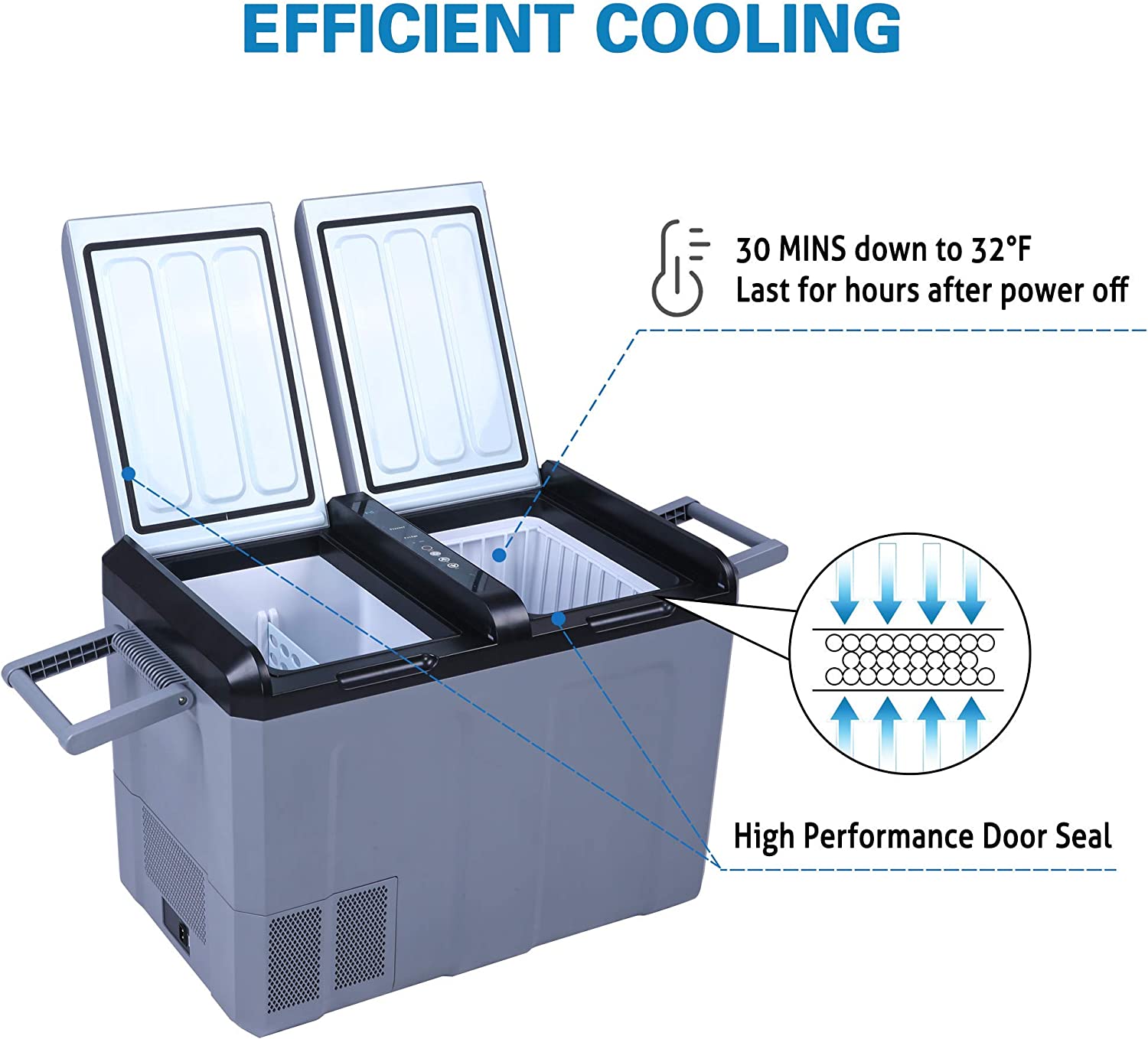 E-Macht 2 IN 1 Portable Car Refrigerator Freezer Shockproof Cooler 55-Quart, with LCD Display Double Doors