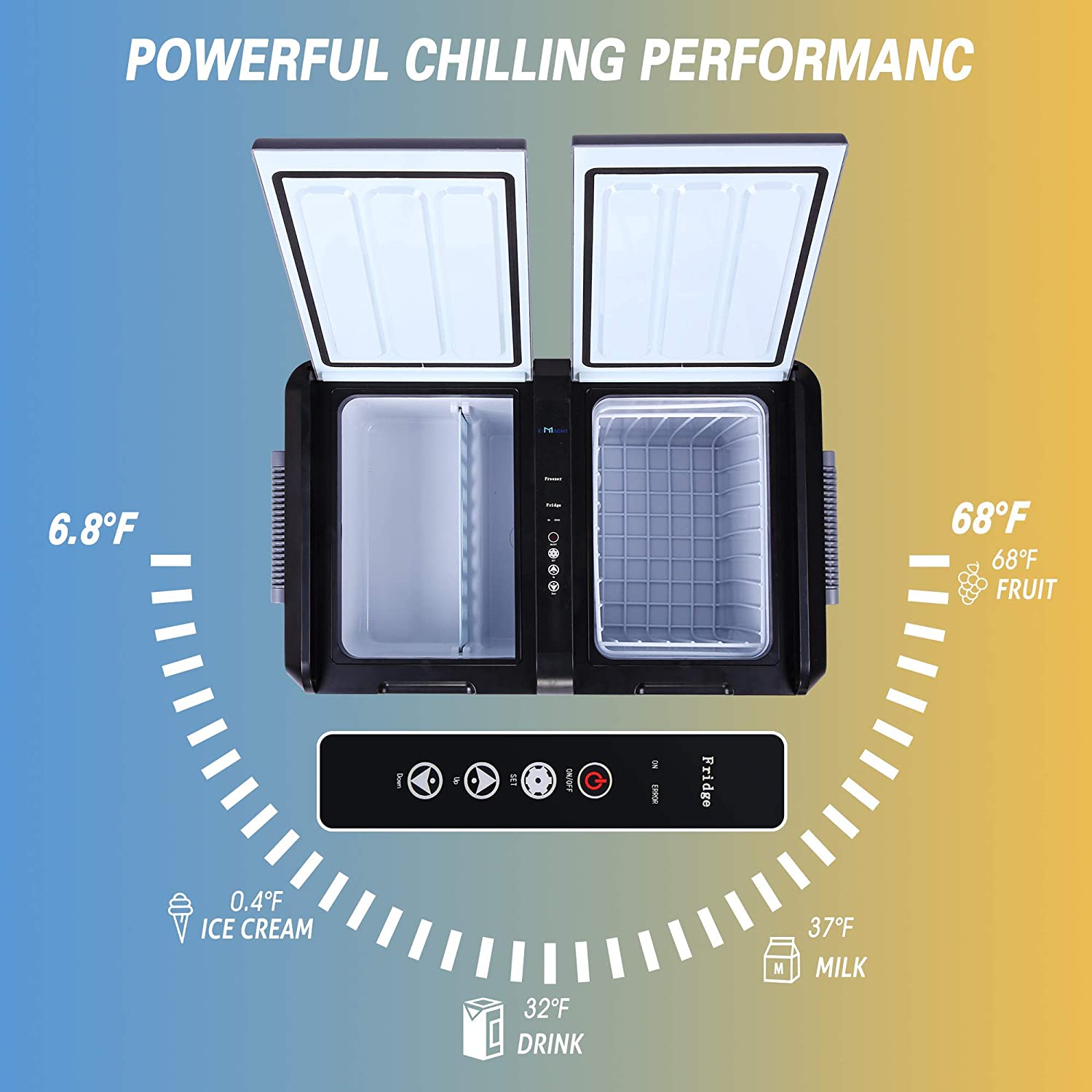 E-Macht 2 IN 1 Portable Car Refrigerator Freezer Shockproof Cooler 55-Quart, with LCD Display Double Doors
