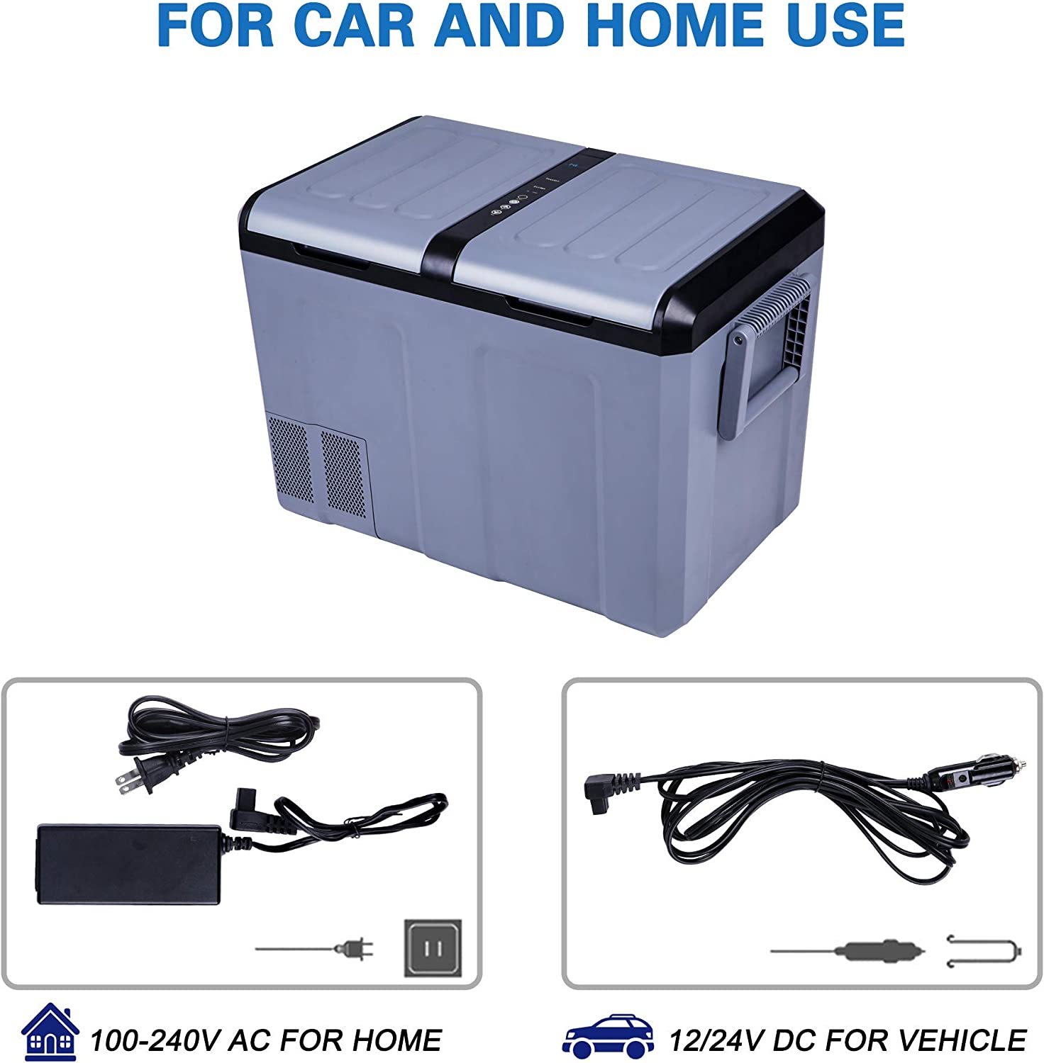 E-Macht 2 IN 1 Portable Car Refrigerator Freezer Shockproof Cooler 55-Quart, with LCD Display Double Doors
