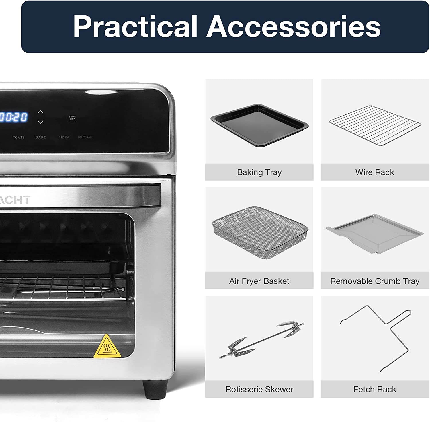 E-Macht 24 Quart Air Fryer Convection Toaster Oven Airfryer 10 Stainless Steel Small Appliance 1700W Large Airfryer