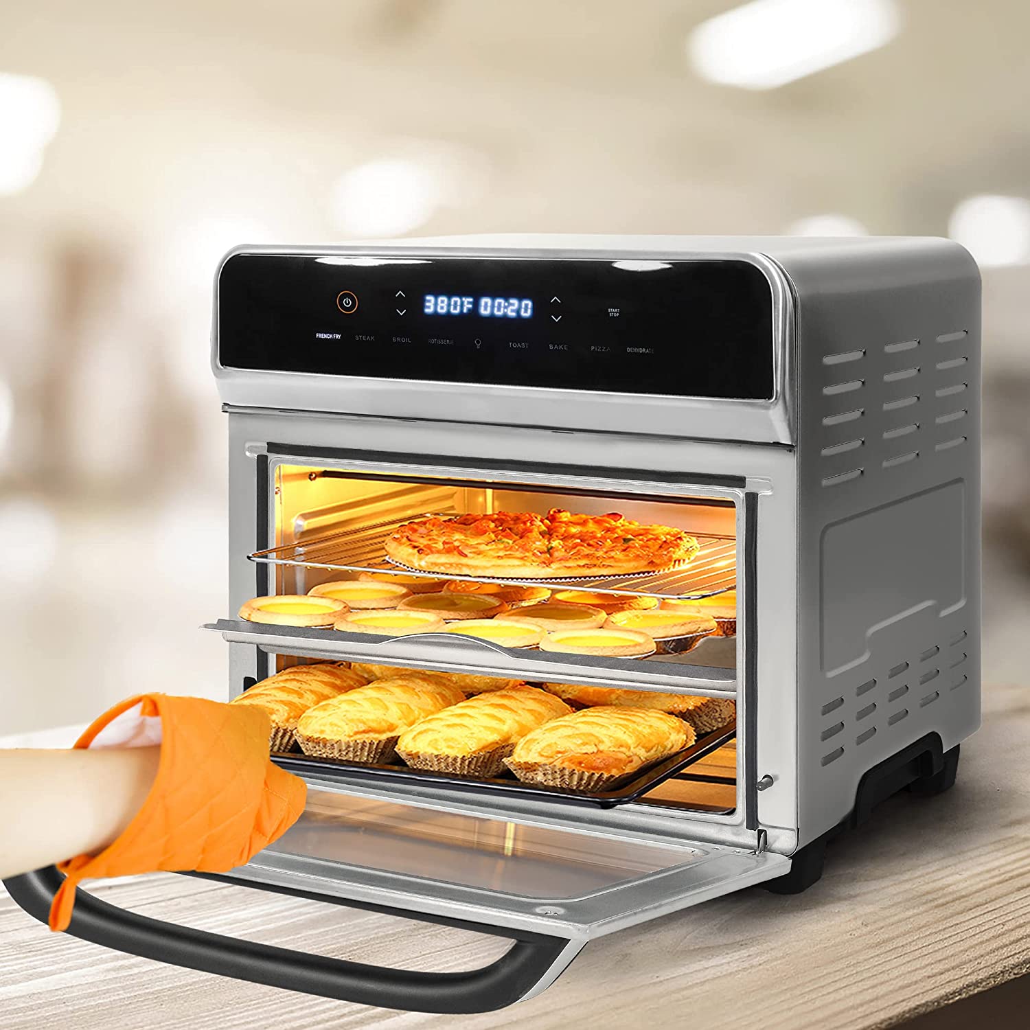 E-Macht 24 Quart Air Fryer Convection Toaster Oven Airfryer 10 Stainless Steel Small Appliance 1700W Large Airfryer