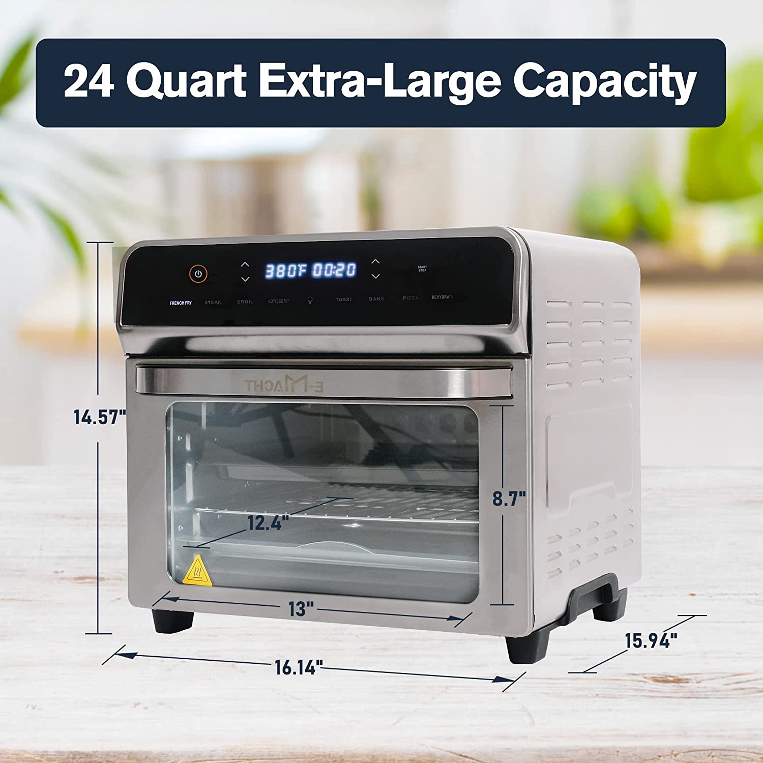 E-Macht 24 Quart Air Fryer Convection Toaster Oven Airfryer 10 Stainless Steel Small Appliance 1700W Large Airfryer